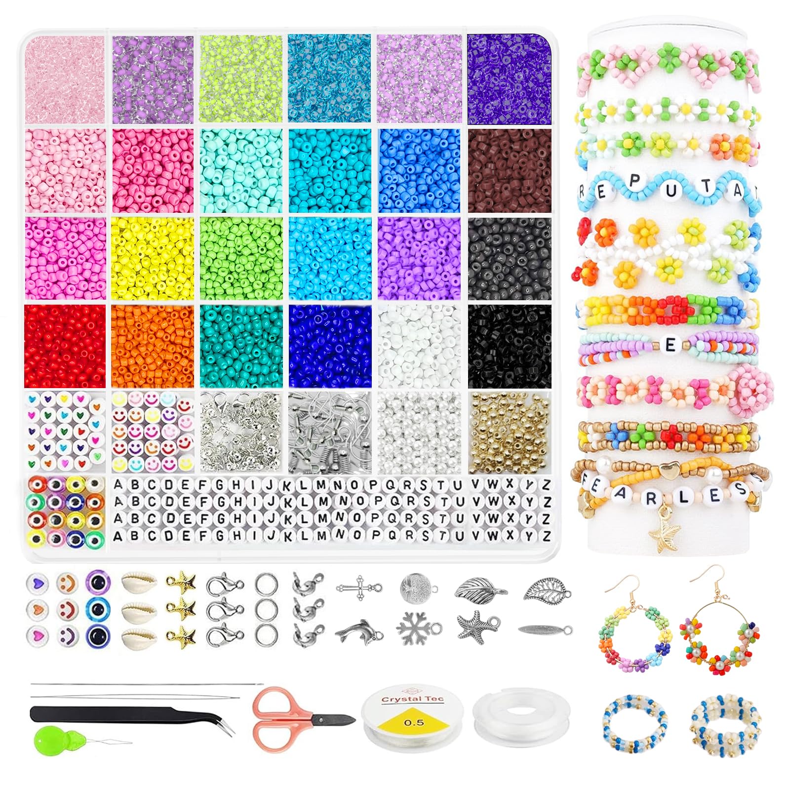 8000pcs Glass Seed Beads for Bracelet Making Kit, 24 Colors 3mm Small Beads for Jewelry DIY Art Craft, Friendship Bracelet Kit, Girls Gifts
