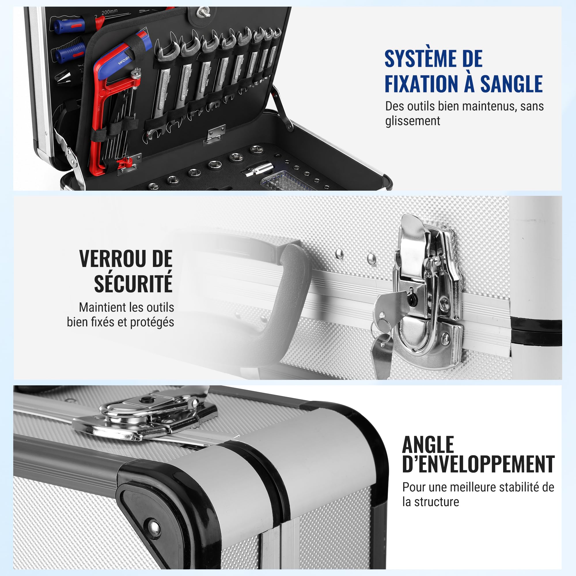 WORKPRO Caisse à Outils Complete Professionnelle | avec Mallette en Aluminium, Boite à Outils Complete pour Réparation Dommestique ou de Travail 119 Pièces