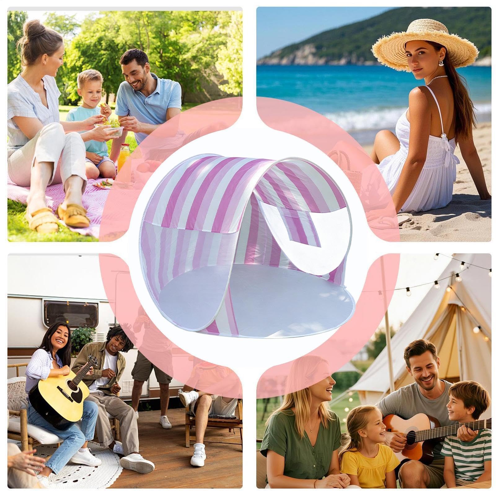 Tenda da spiaggia, protezione UV per 2-3 persone, con borsa pieghevole portatile, tenda da spiaggia facile da montare, per parco prato, uscite da giardino, campeggio, pic-nic, viaggi