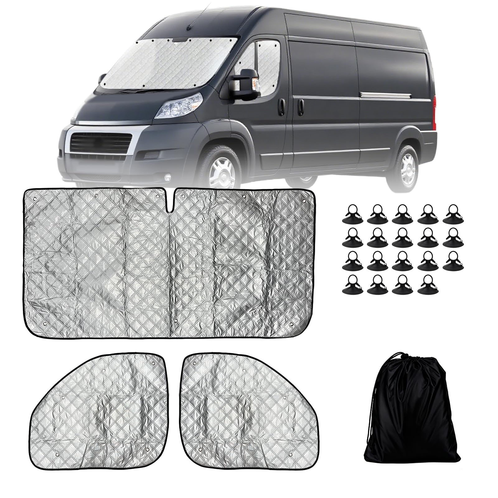 3 sztuki osłony przedniej szyby do Fiat Ducato, osłona przedniego ekranu, okna termicznego, wewnętrzne, ochrona prywatności, ochrona przed promieniowaniem UV, do Peugeot Boxer Citroen Jumper