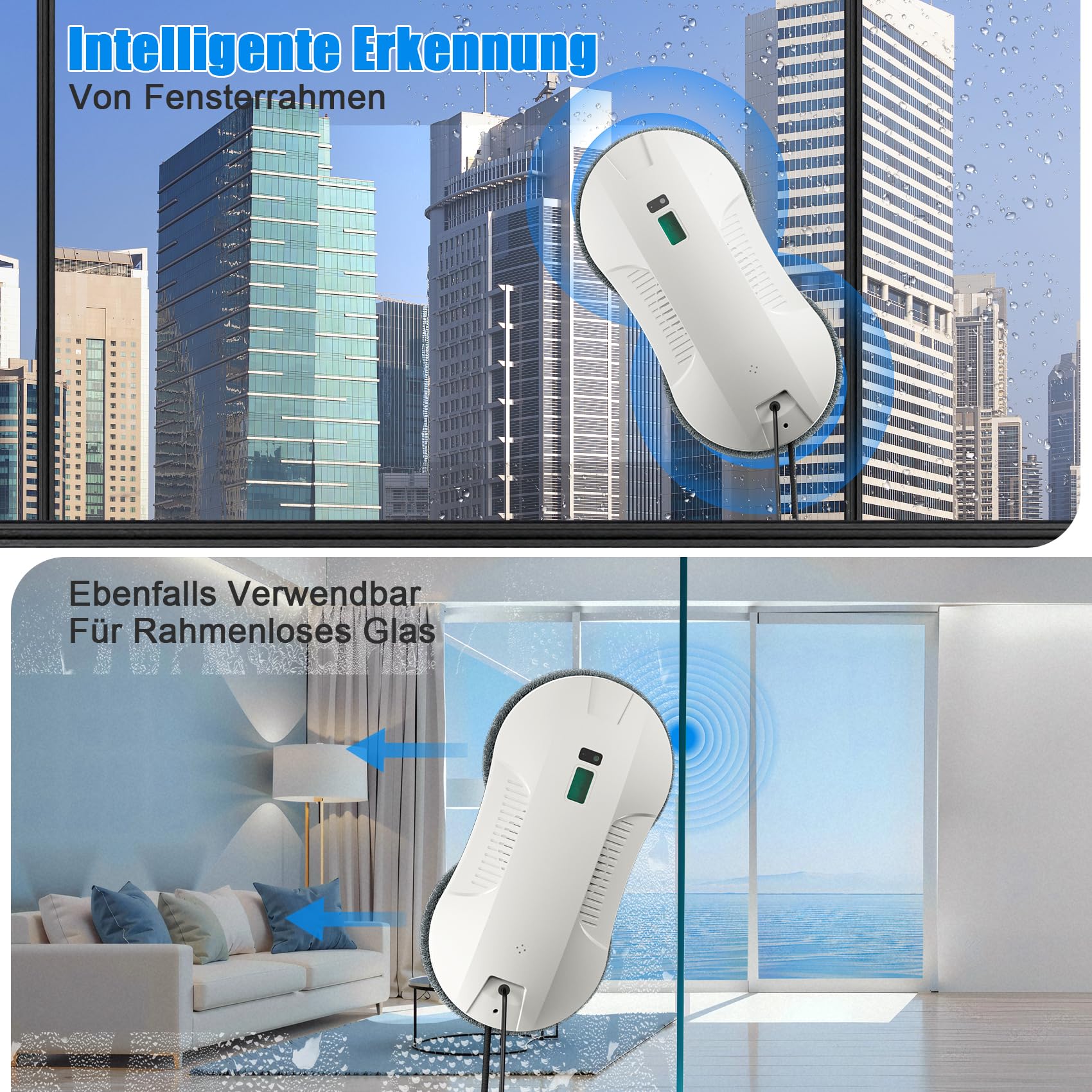 Fensterputzroboter mit automatischer Sprühfunktion, intelligenter Navigation & Kantenerkennung, 3 Reinigungsmodi, Fernbedienung, 70ML Tank, Sicherheit & UPS für Fenster, Glas, Spiegel, Fliesen