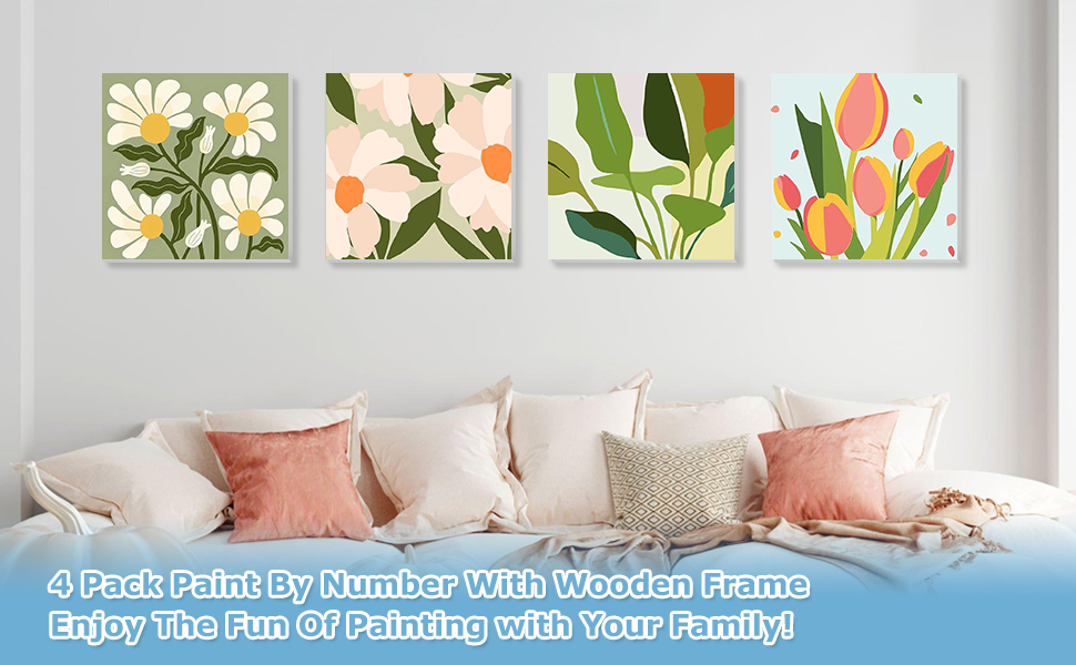 Amazon.com: hkejoi 4 Pack Flowers Paint by Numbers Kit for Adults