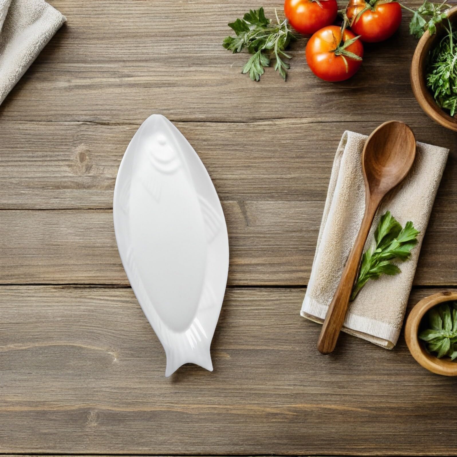 Housoutil Forma di Pesce Bianco Piatto da Portata in Ceramica