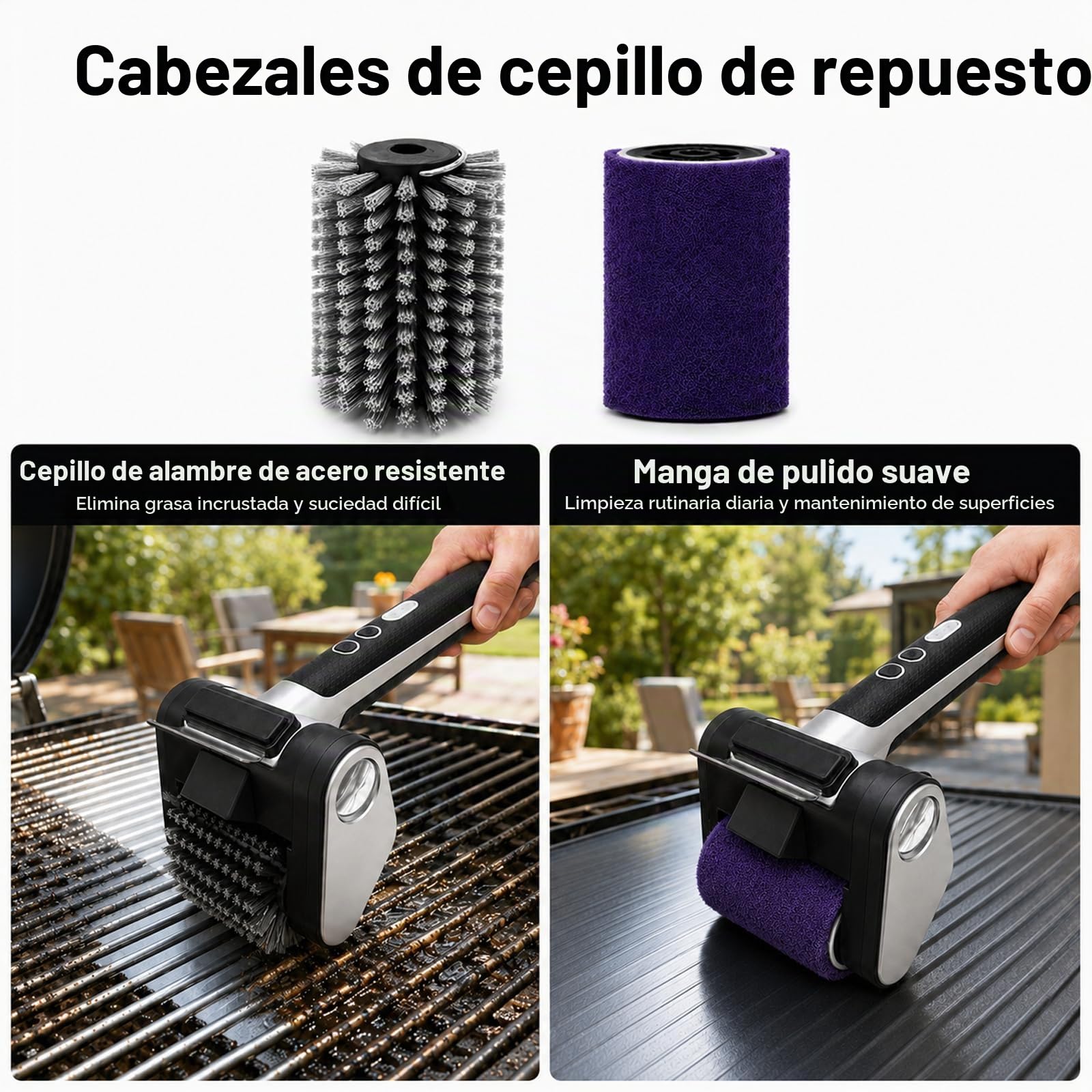 WHATOOK Cepillo Barbacoa Eléctrico, 3 Velocidades, LED, 4000 mAh, USB-C