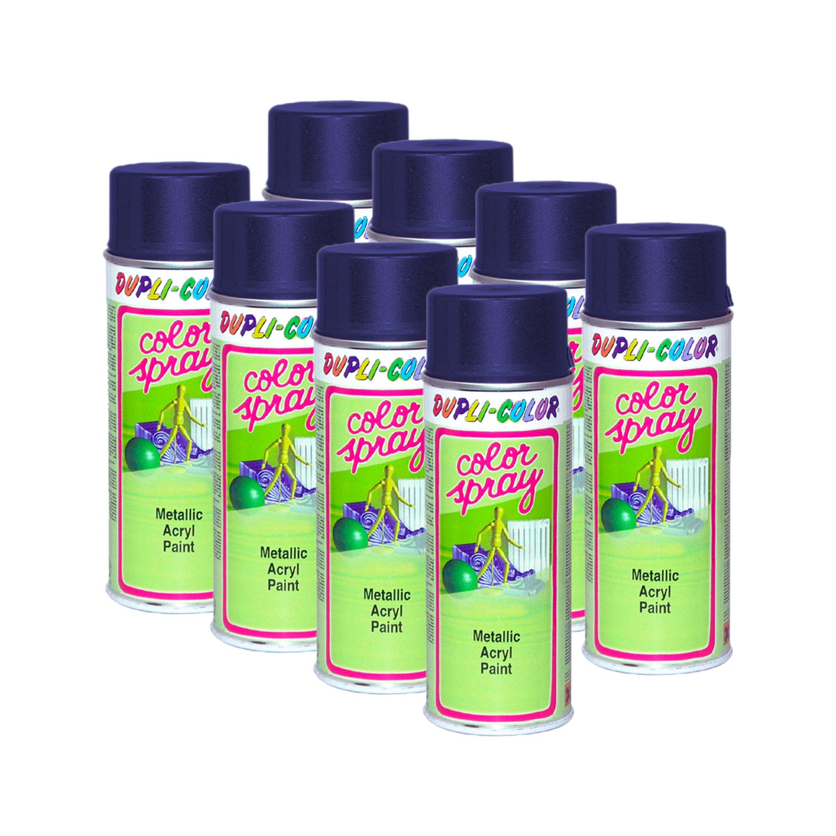 Dupli Color - 8 Botes de Pintura en espray (Metal y Cristal, 400 ml), Color Azul y Lila
