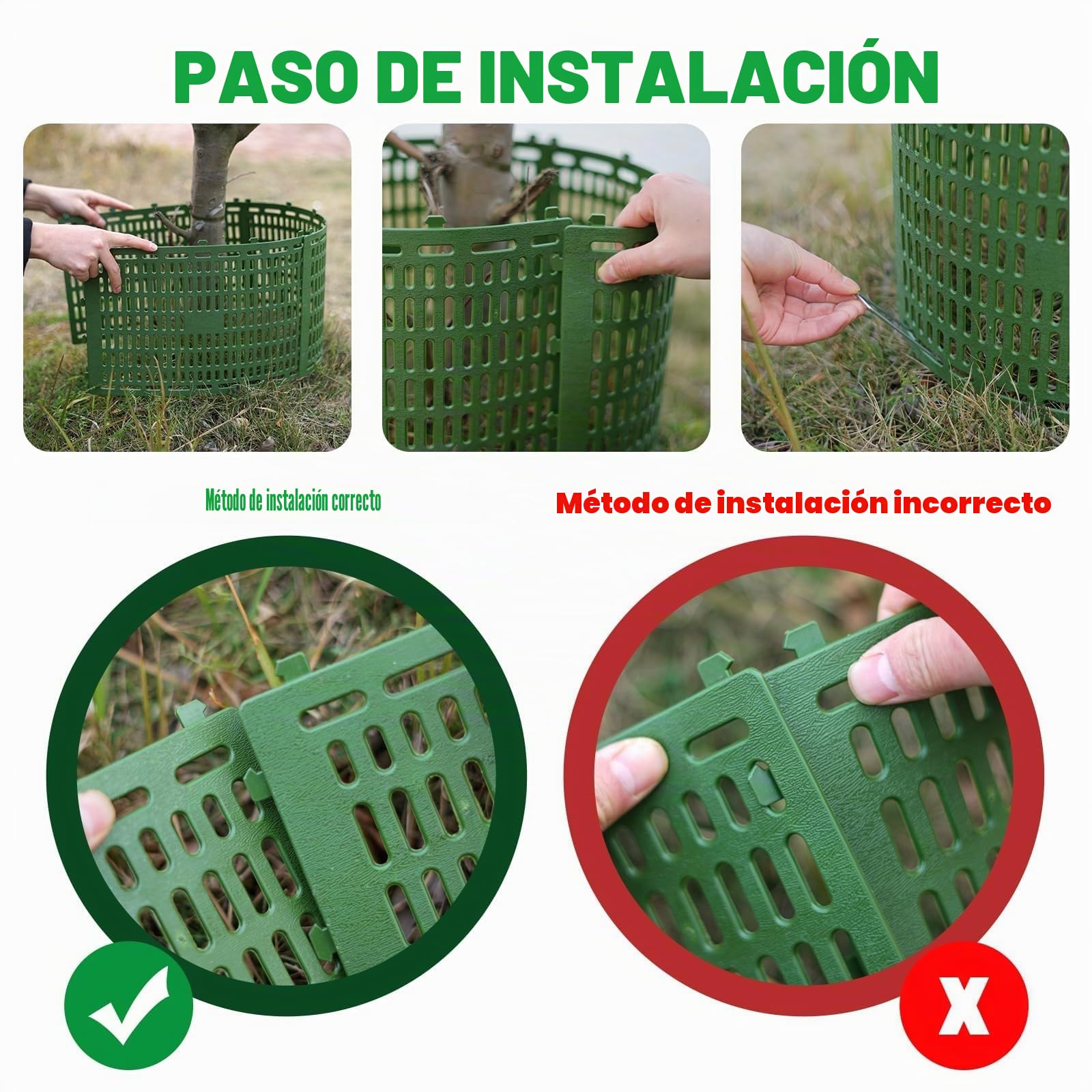 Protector de tronco de árbol, 6 protectores/guardas de tronco con lazos giratorios, redimensionable para árboles o plantas de varios tamaños, previene daños en la corteza del árbol (negro, 6