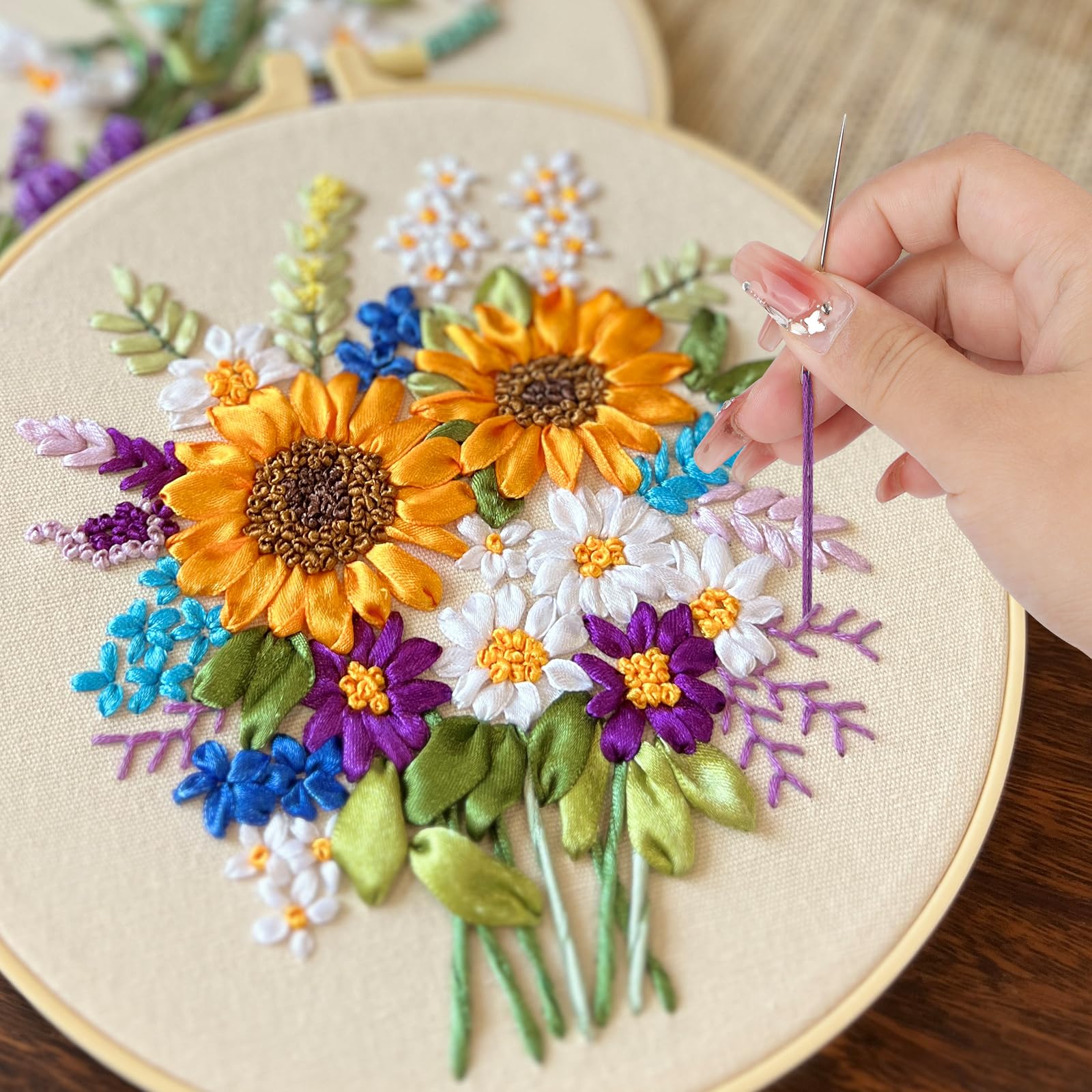 Kit Ricamo Con Nastro Di Seta 3D BYVUTE - Fiori In Fiore Con Telaio - Per Principianti E Adulti