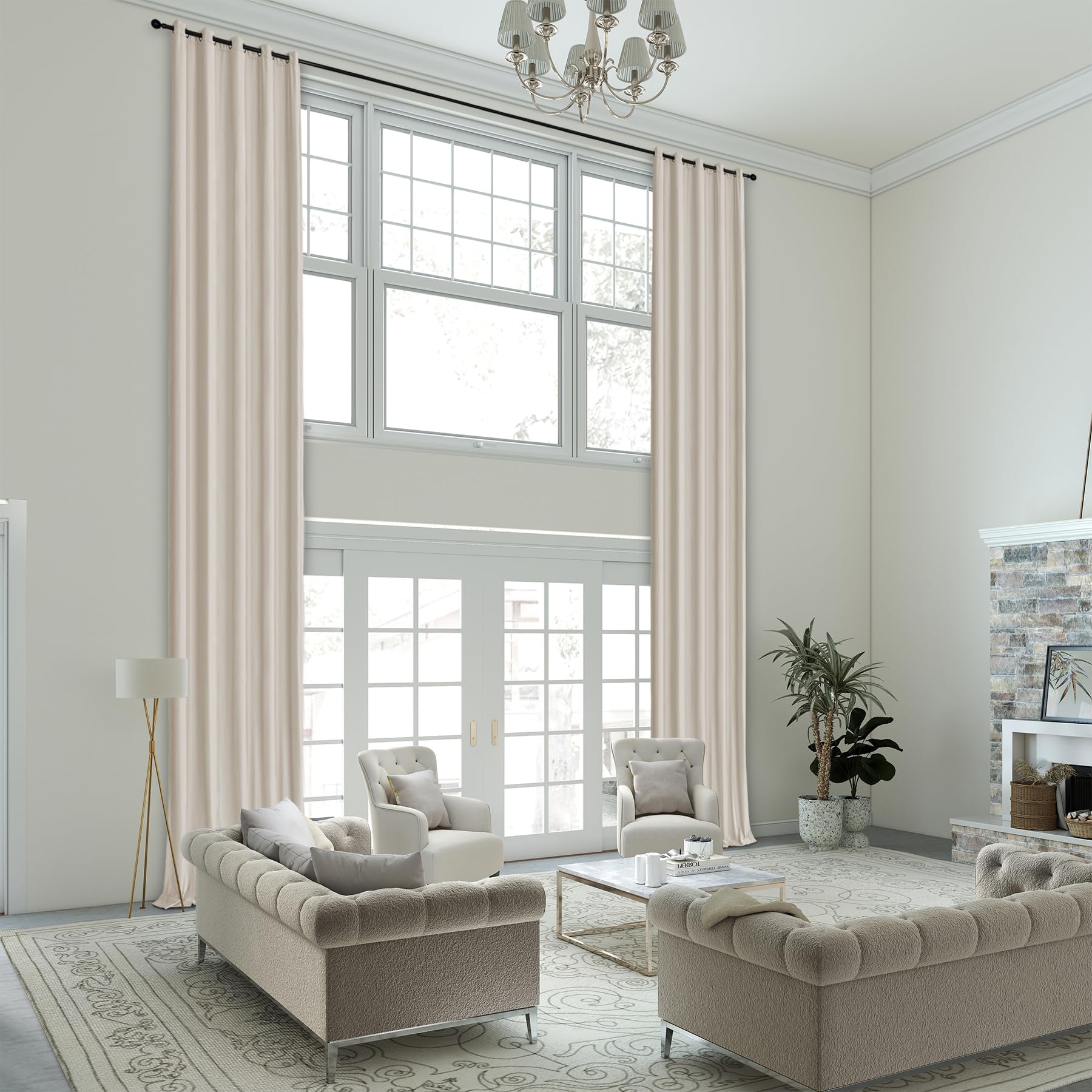 frelement room darkening velvet drapes grommet curtains for traverse rod and track thermal insulated curtains high windows loft bedroom, 50" w x 228" l, 2 panels, light taupe