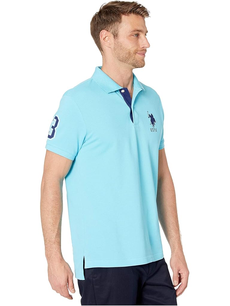 U.S. POLO ASSN. Slim Fit Big Horse Polo with Stripe Collar