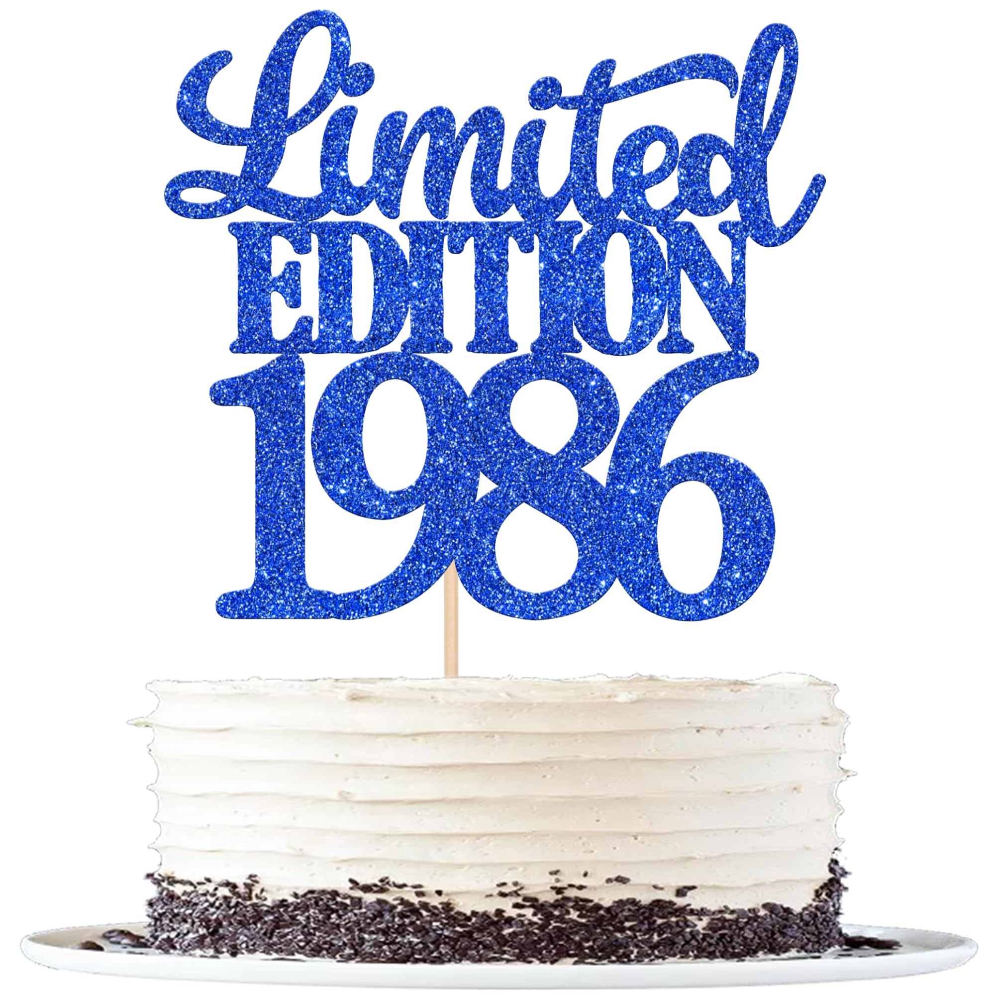 1 Stück Limited Edition 1986 Cake Topper Glitzer 40th Geburtstag Tortendeko Prost auf 40 Jahre 40 & Fabelhaft Kuchen Deko für Männer und Frauen Geburtstag Party Kuchen Dekoration Blau