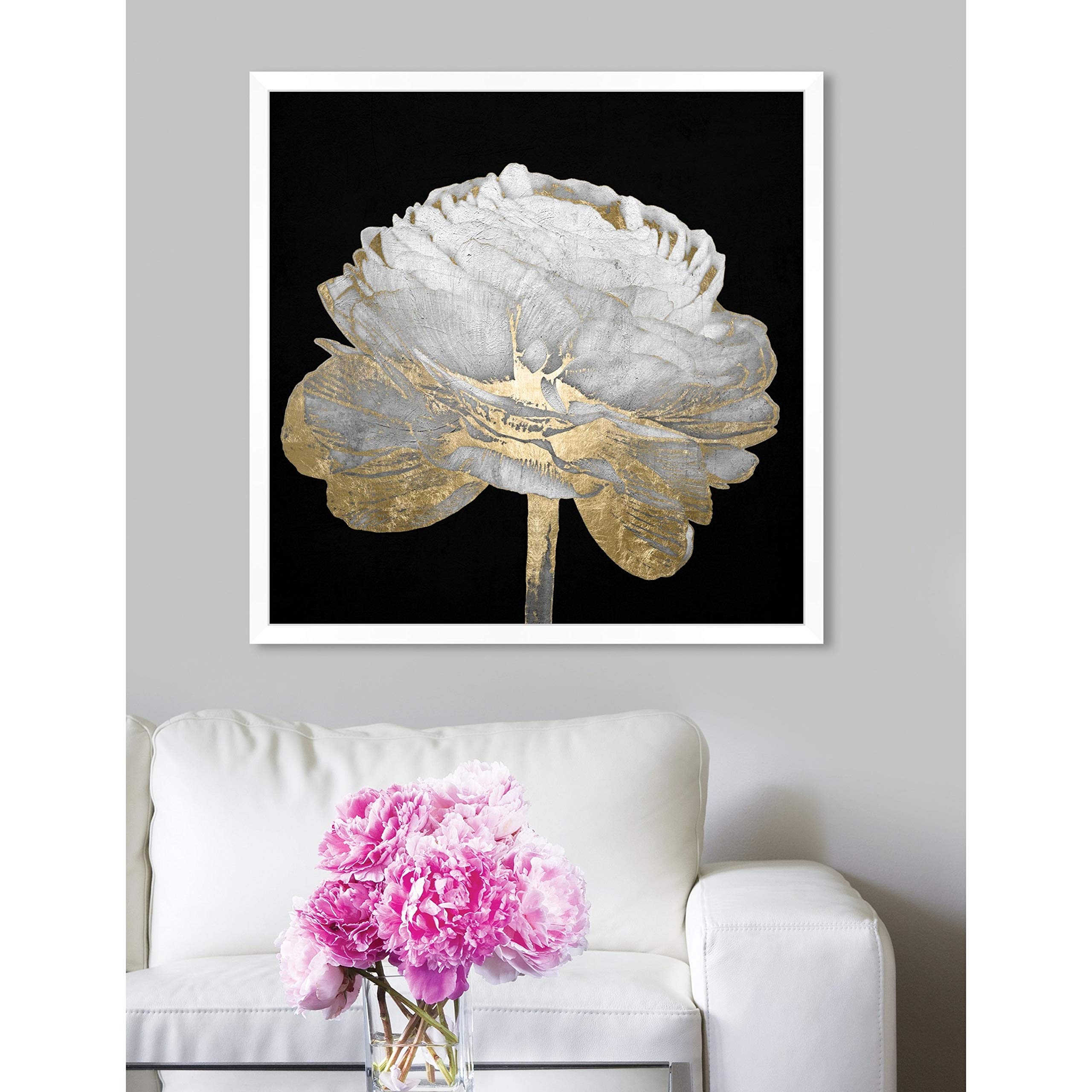 Oliver Gal 'Gold and Light Floral II' Floral Black/Gold Framed Wall Art Print 24 x 24