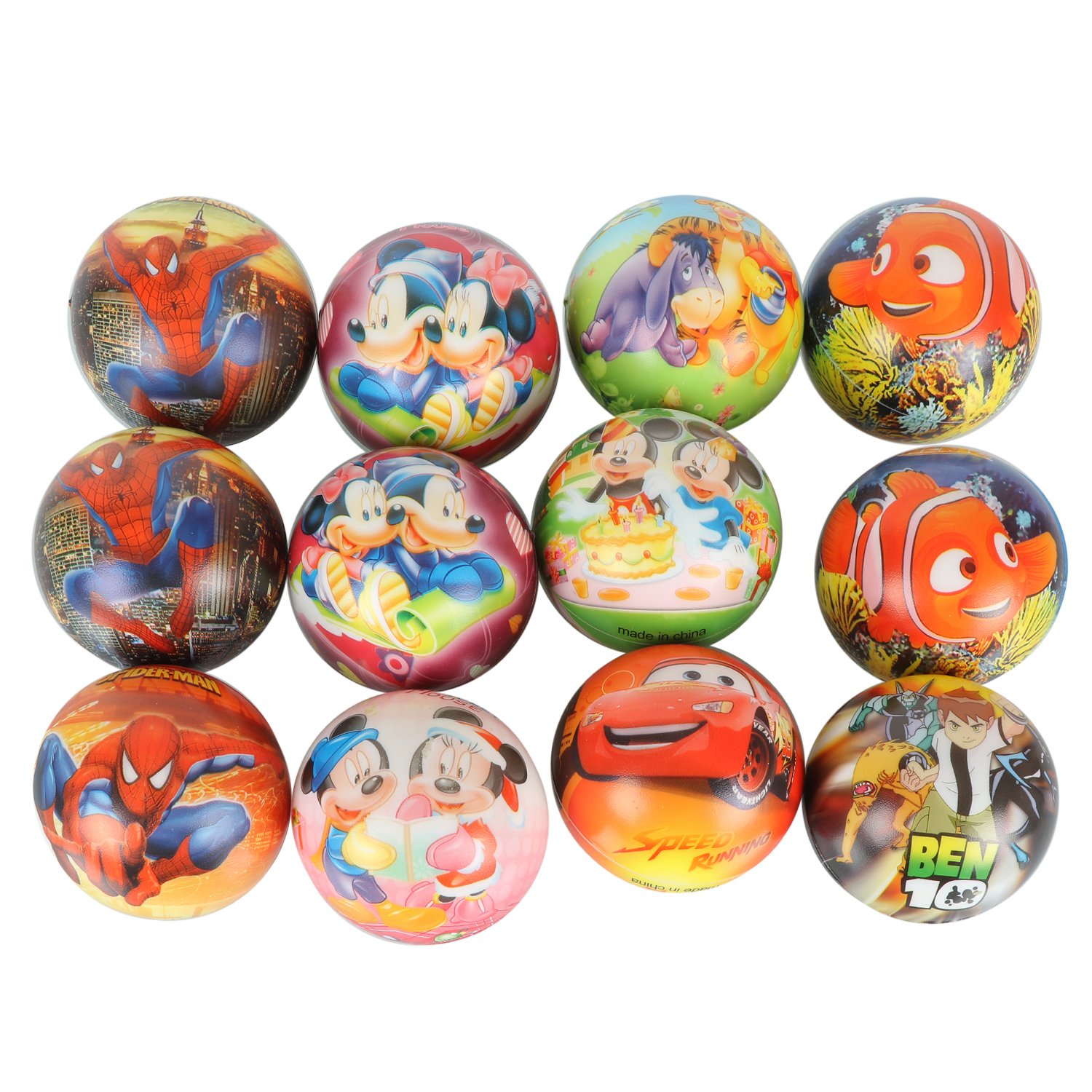 Asera 12 Pcs Soft Foam Sponge Balls with Cartoon Prints Light Weight- Kids Birthday Return Gifts Multicolor