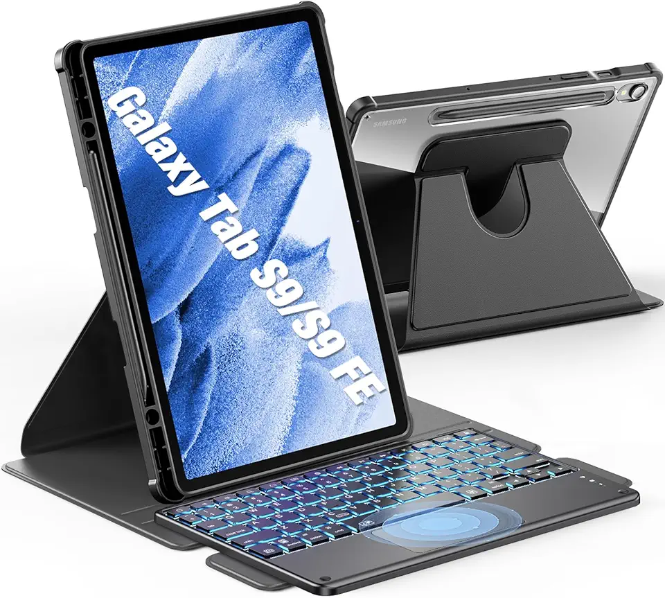 INFILAND Capa para Samsung Galaxy Tab S10 Lite/S10 FE/S9/S9 FE 5 g com teclado [trackpad de alta precisão e retroiluminado em 7 cores e suporte para caneta S], capa de teclado destacável com suporte