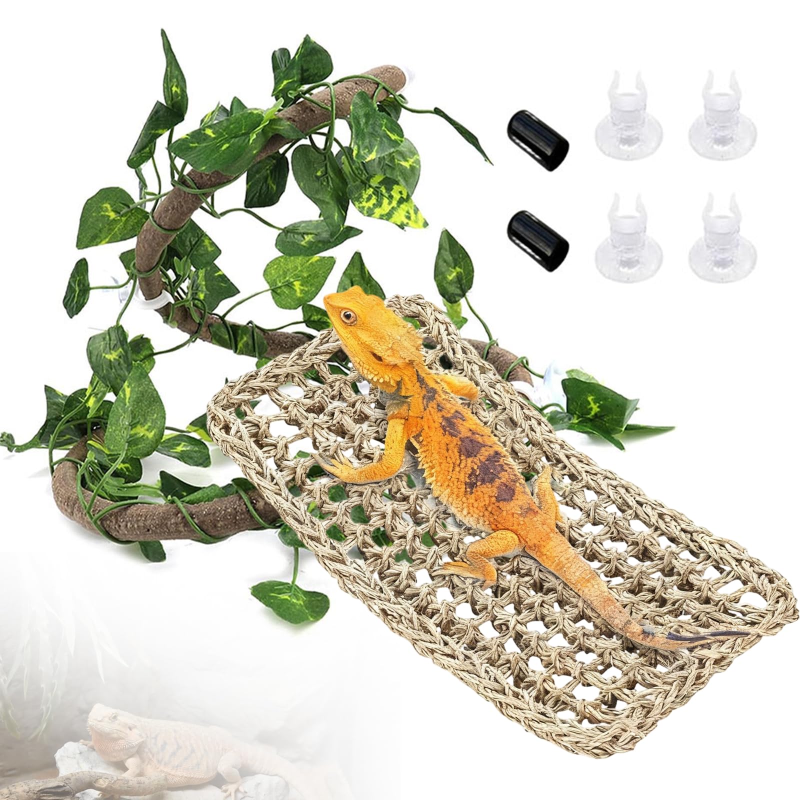 Lzydkh Brown Green Crested Gecko Tank Accessories, Bearded Dragon Tank Accessories Hammock Reptile Hide Decor Reptile Climbing Vines Hanging Plants For Bearded Dragon Lizard Snake Chameleon