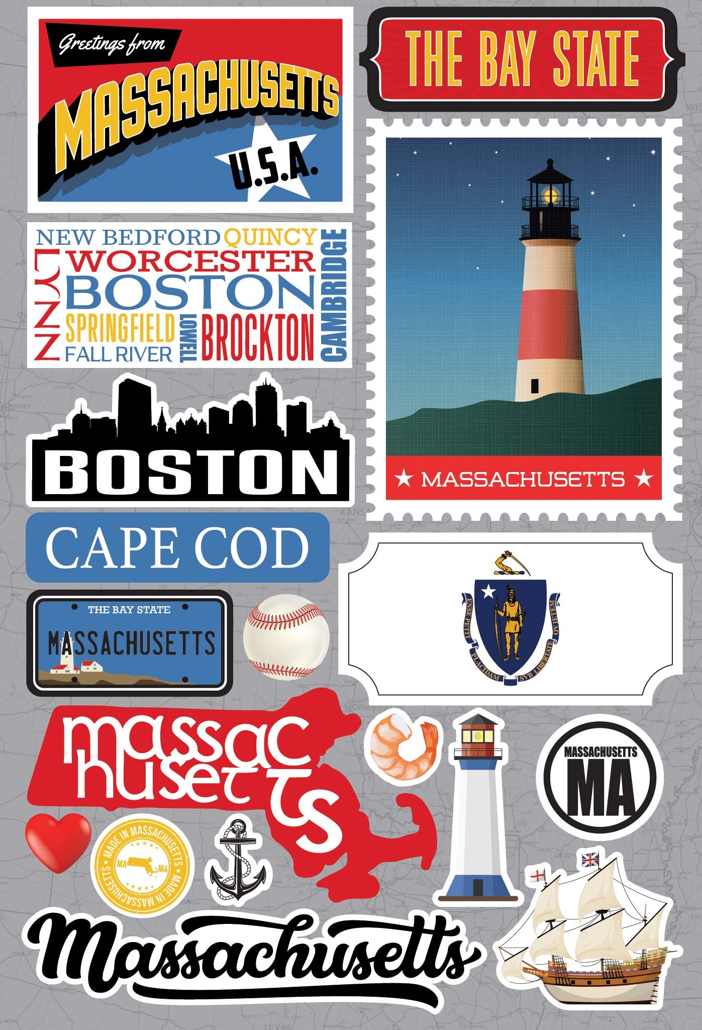 Autocollants en relief Massachusetts Reminisce Jet Setters 3.0 stickers scrapbooking