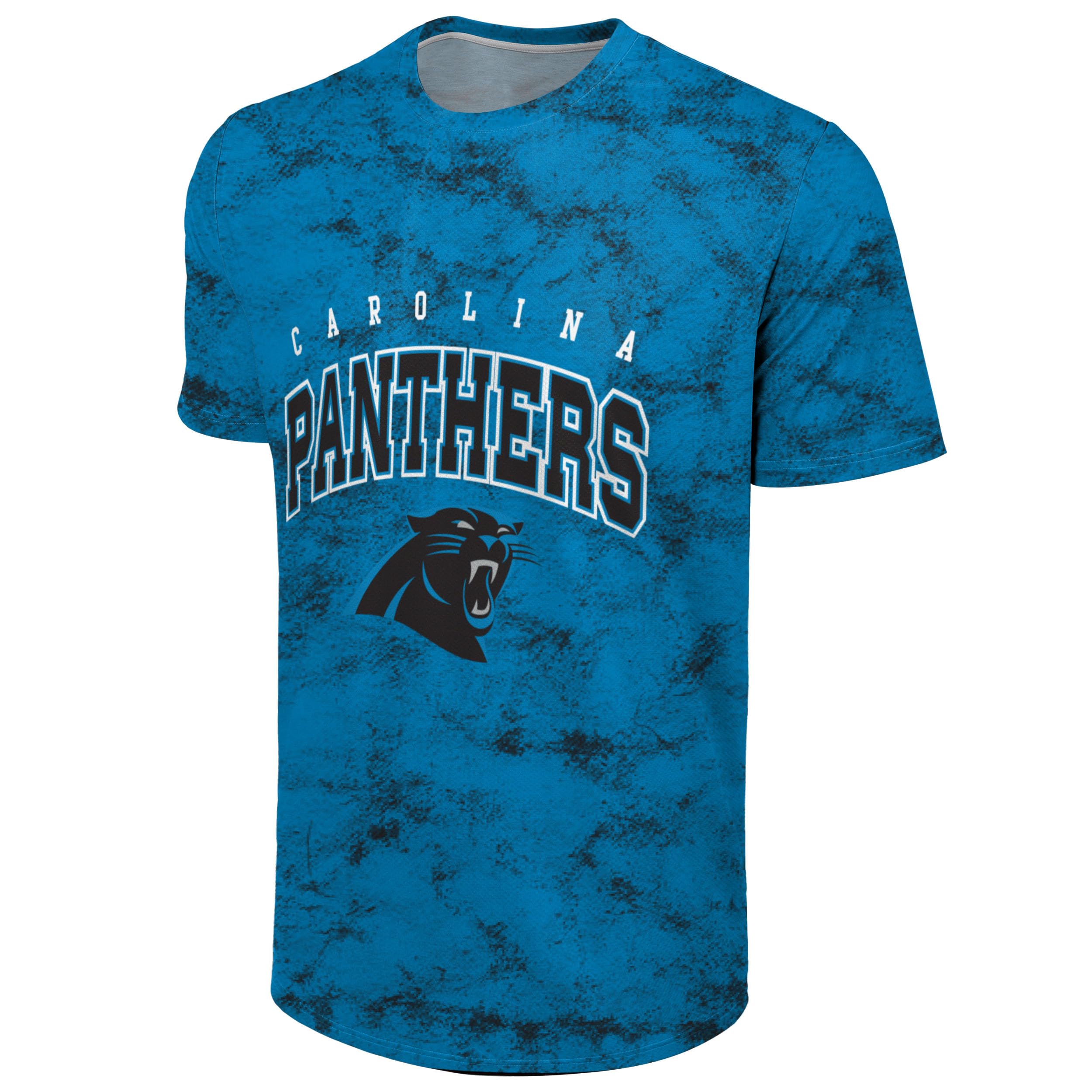 FOCO NFL Men's Officially Licensed Big Logo Wordmark Camo Performance Game Day Team Color Crewneck T-Shirt, Carolina Panthers - Blue, M