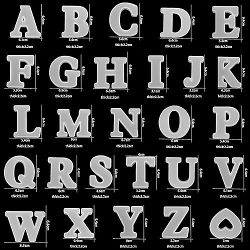 Miniatura 2 de Paquete de 27 moldes de letras de 2.5 pulgadas, 26 piezas de moldes de letras inglesas + molde de corazón de resina del alfabeto, moldes de resina