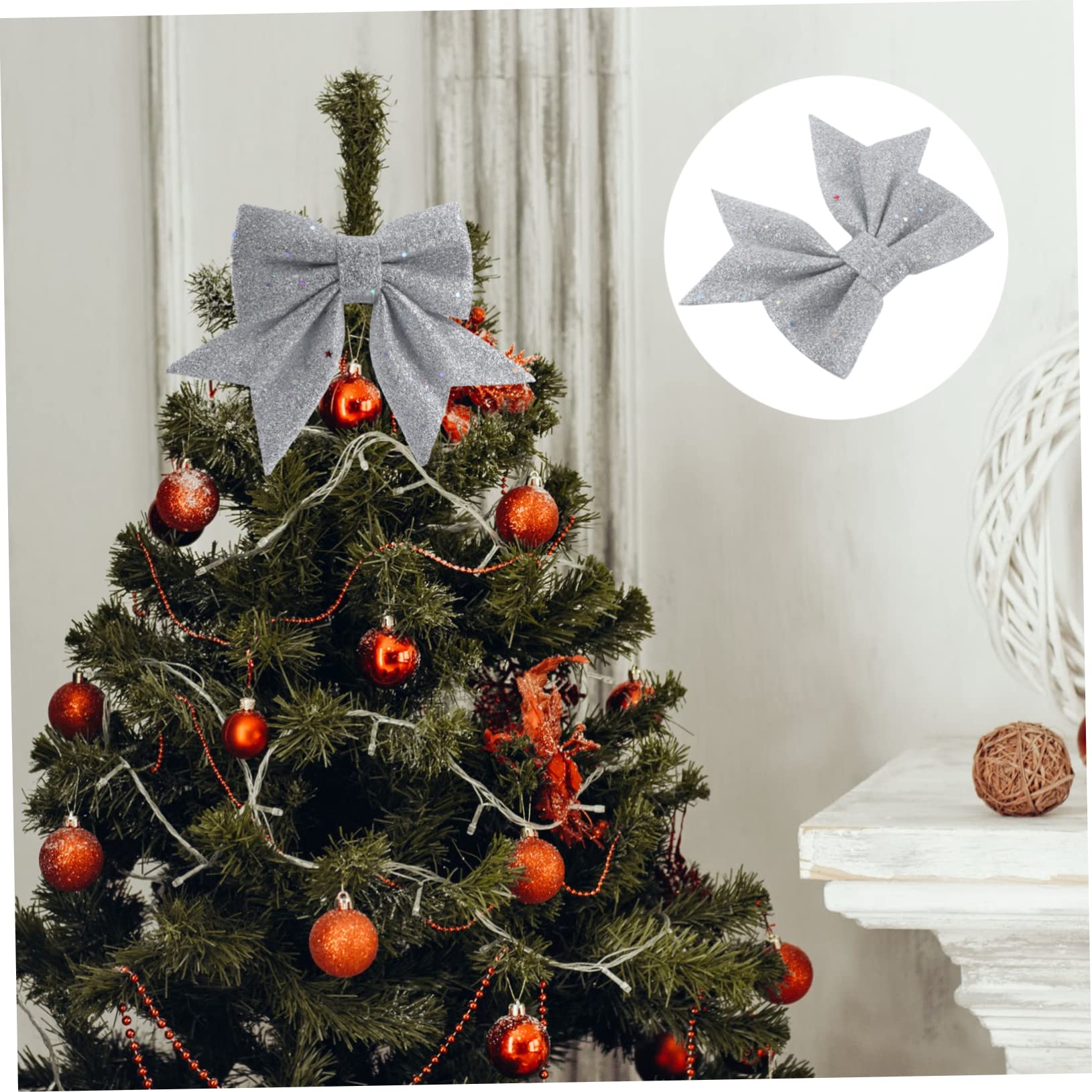 OUNONA 3piezas Lazo De Navidad Decorativo para Árbol Adorno Colgante De Organza Metálica para Fiestas y Celebraciones