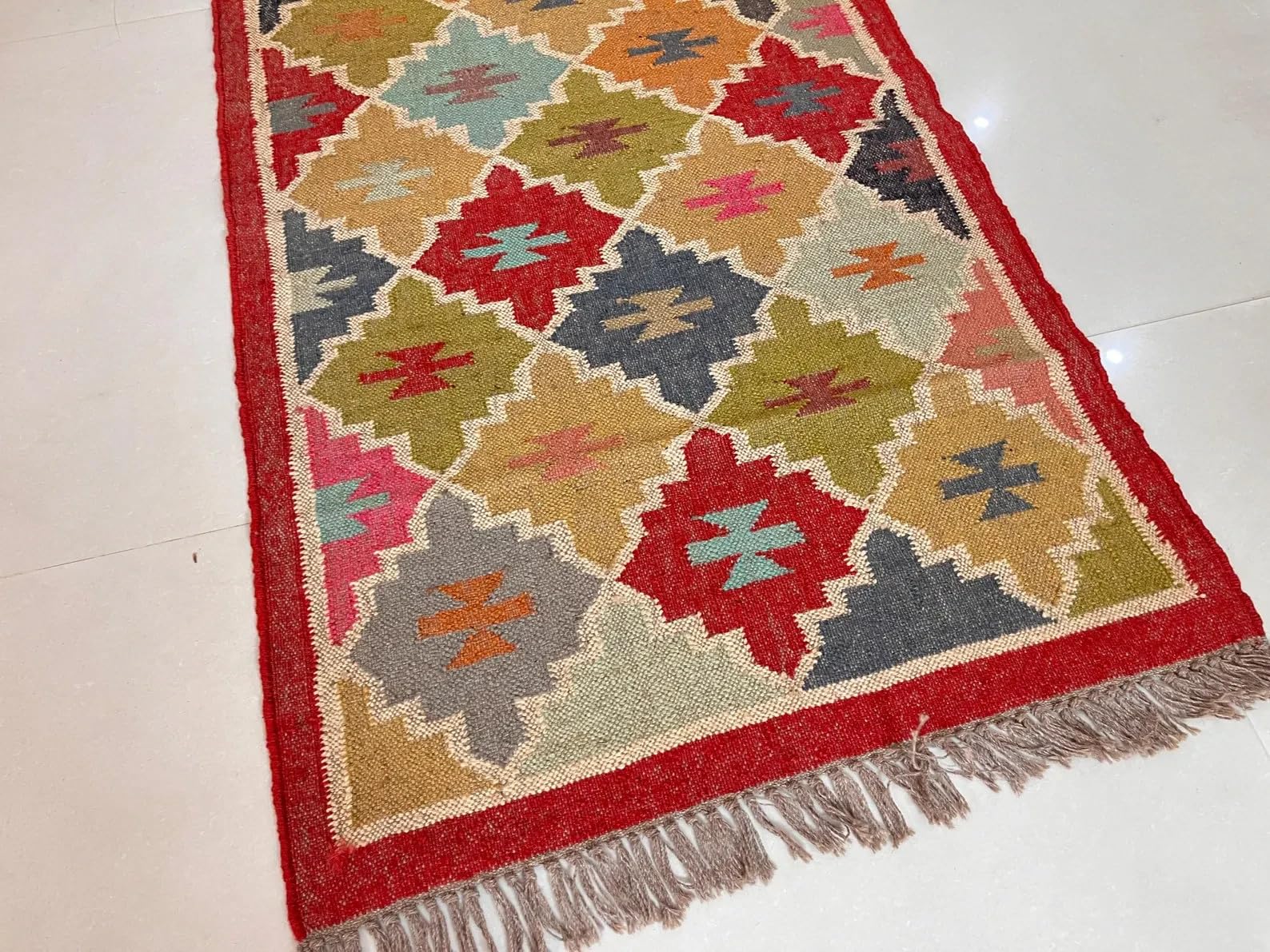 Tapis durable en laine naturelle et jute fait à la main pour salon, chambre à coucher, salle à manger, couloir, 90 x 300 cm