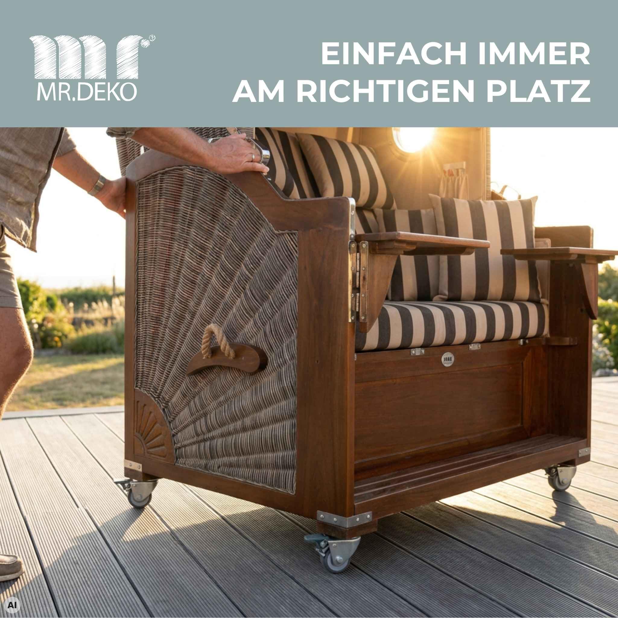 MR. DEKO Strandkorb-Rollen 6er Set mit Feststeller | Strandkorbrollen Ø52 mm Terrasse | Doppellenkrollen Schwerlast-Rollen 100kg | Gartenmöbel-Rollen Set 6 Stück Rostfrei
