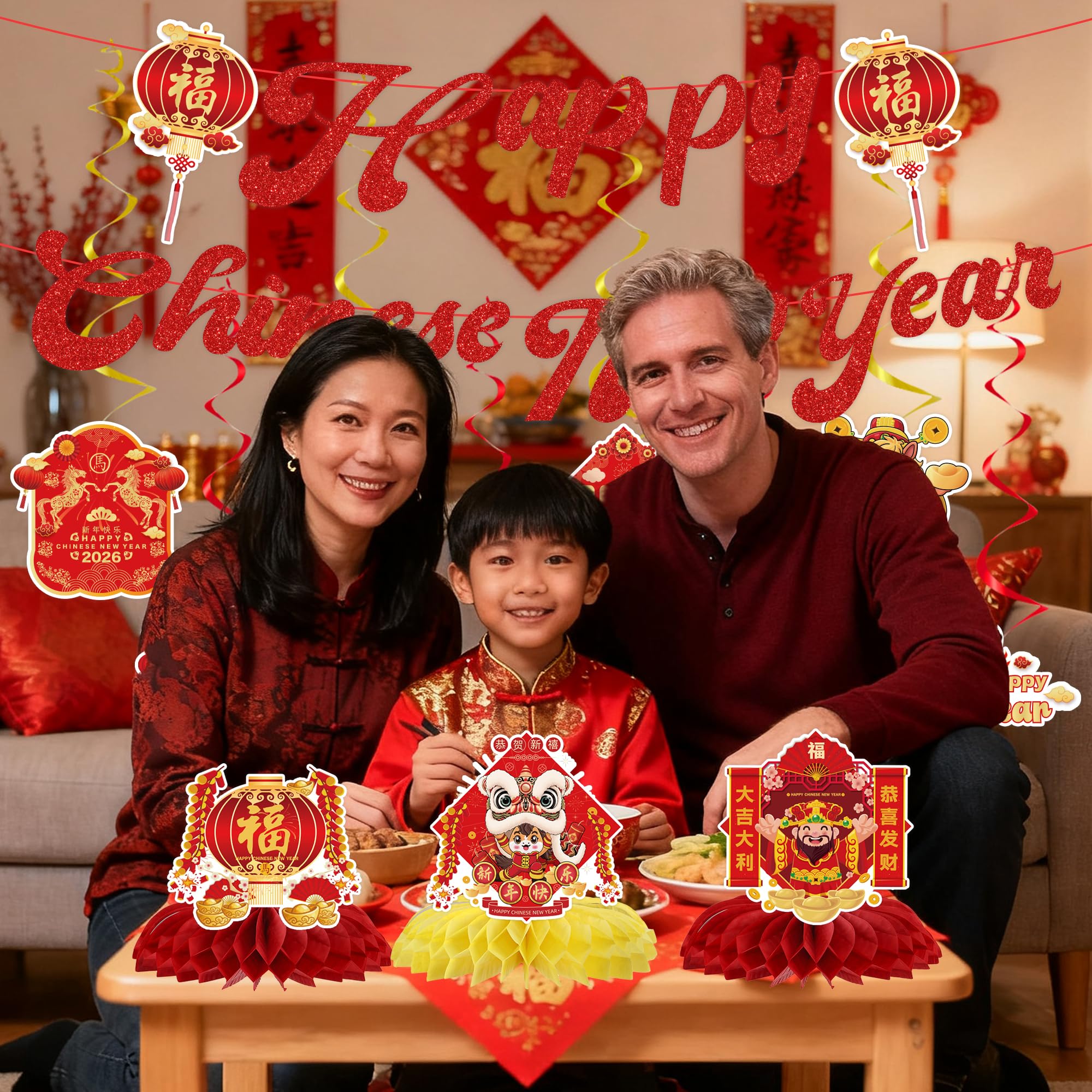 Chinese New Year Decorations 2026, Happy Chinese New Year Banner