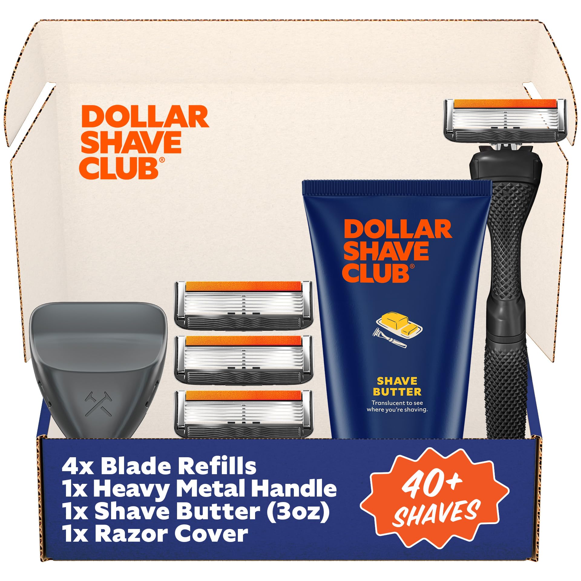 Dollar Shave Club | The Member Exclusive Shave Set | 4 Extra Close Refill Cartridges, 1 Handle (Black), 1 Shave Butter 3 ounce, 1 Razor Cover, Razors for Men