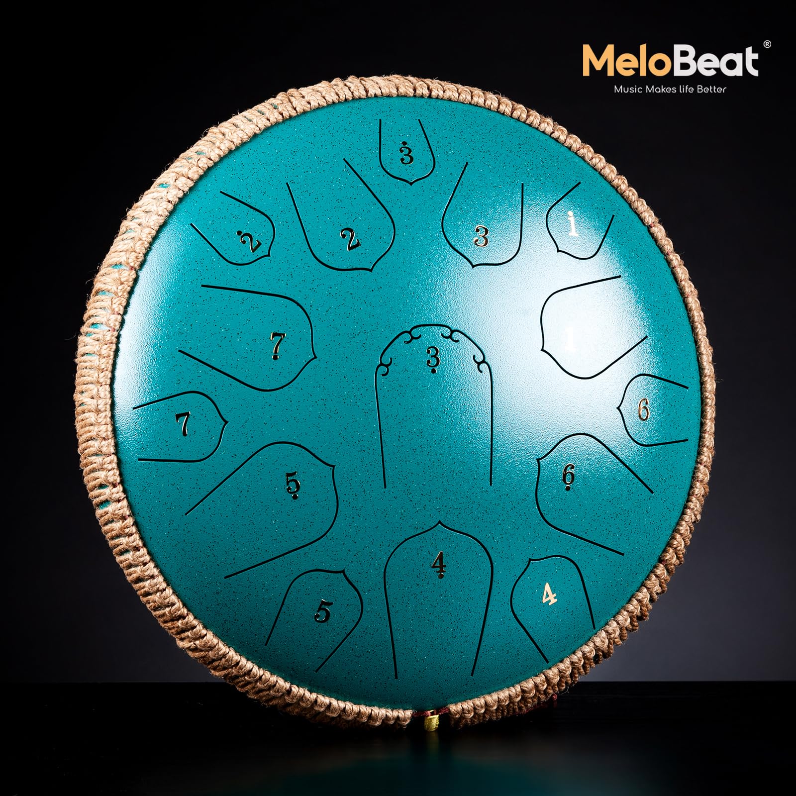 MeloBeat Tongue Drum Handpan - Tambour à Langue 14 Pouces 15 Notes - Ensemble Professionnel de Tambour a Langue en Acier en Ré Majeur Inclus Livre de Chansons de Tambour à Langue, D key (Vert)
