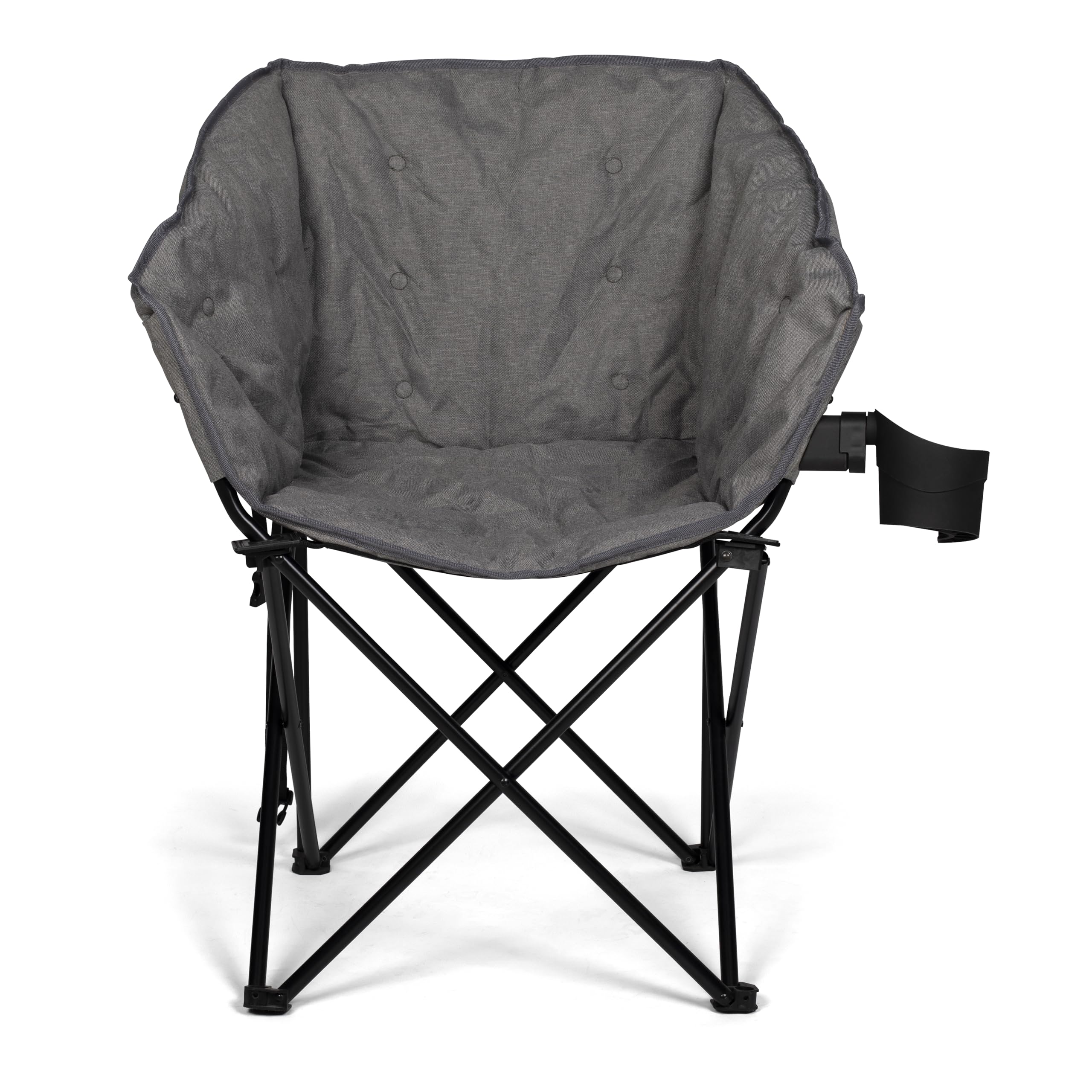 Kampa Tubb Padded Camping Chair with Cup Holder – Comfortable Folding Luxury Outdoor Chair with Heavy Duty Tubular Black Steel Frame, Lightweight & Portable with Carry Bag (Grey)