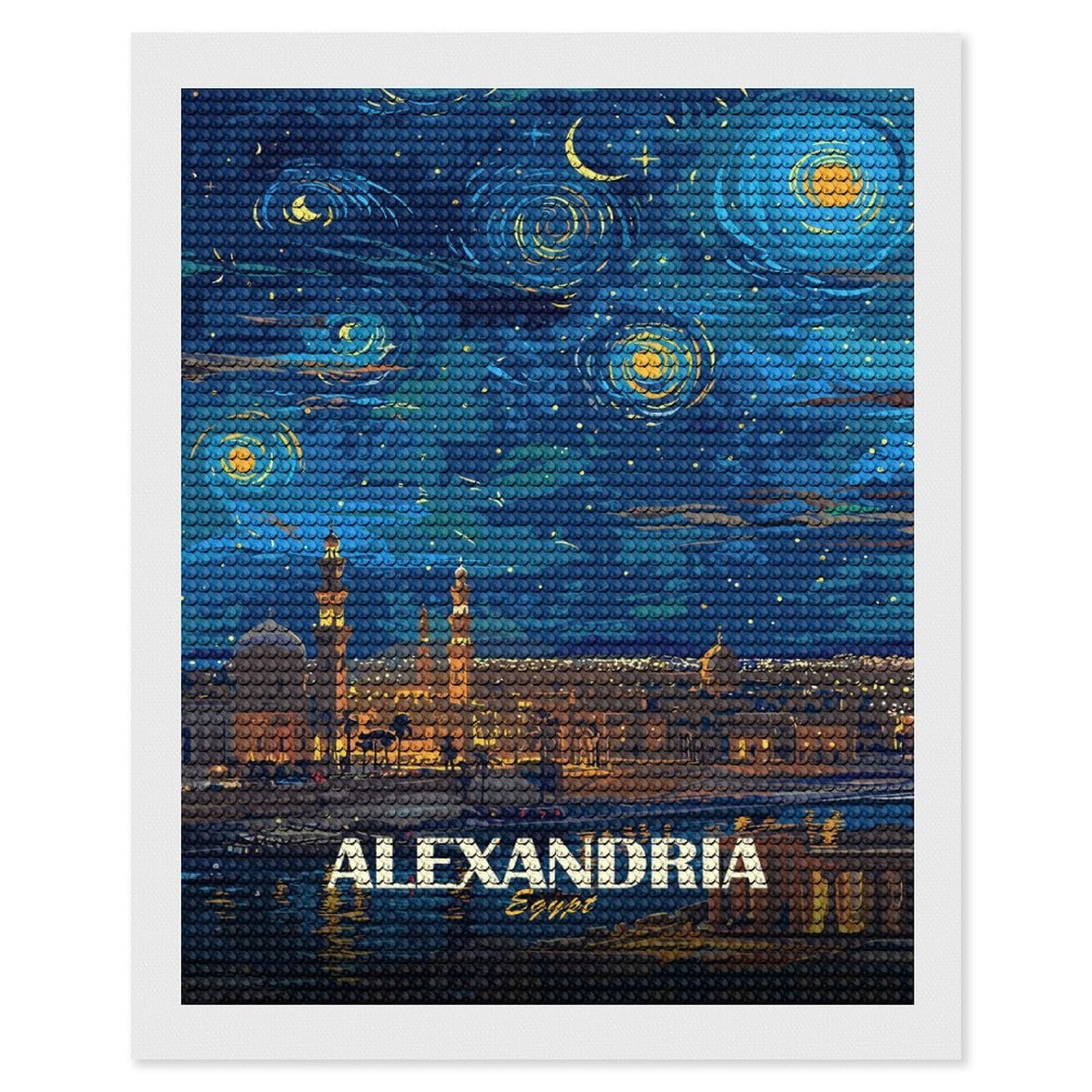 Junmoney Alexandria Egypt Starry Night Art Round Drill Diamond Painting 16"x20", for Craft Lovers, Stress Relief Craft, Bedroom Decor, Festive Craft Gift