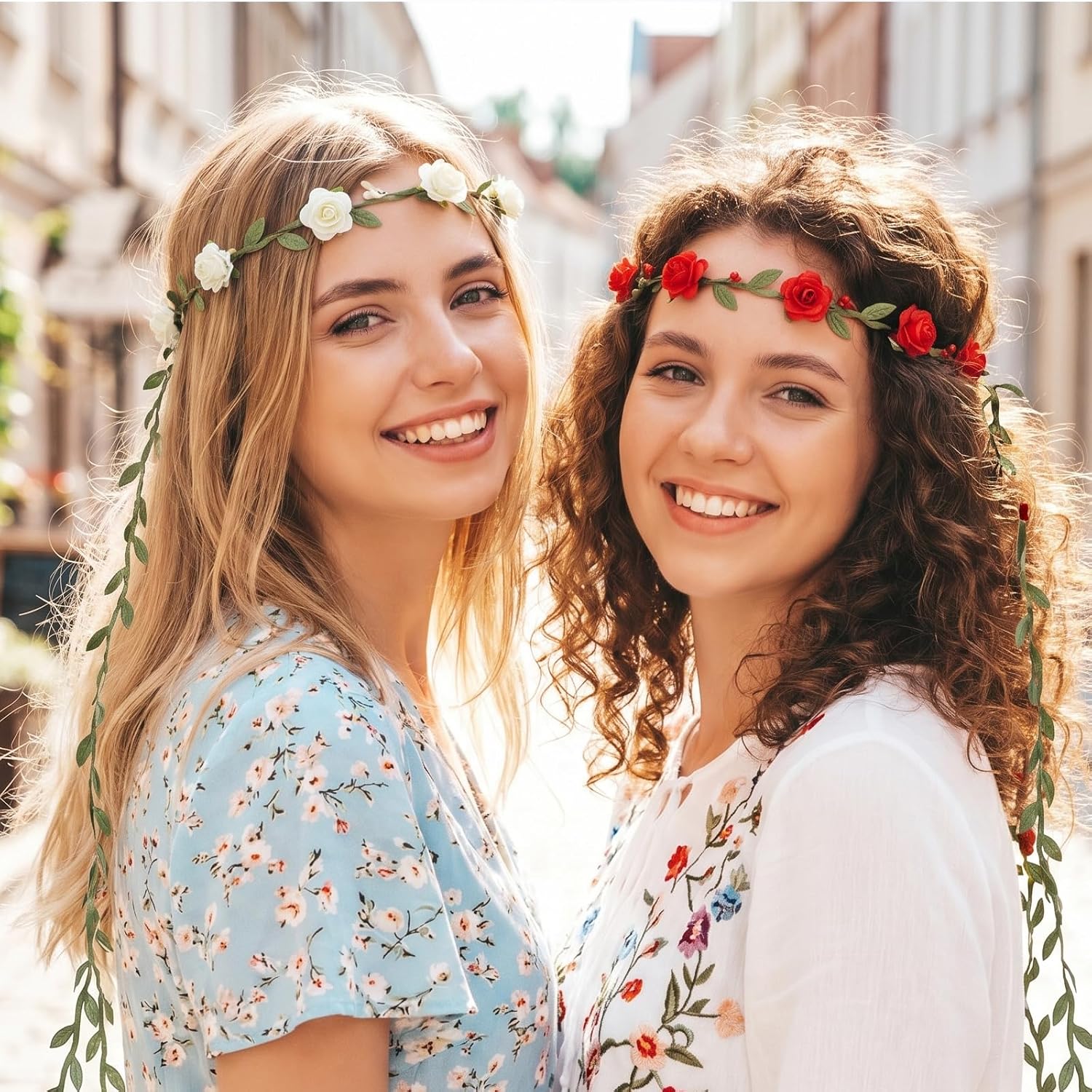 7 Pcs Floral Crown, Paper Flower Floral Headpiece | Wreath Flower Crown Headband Bohemian Style Flower Tiara for Bridesmaids Girls Tea Party Festivals Wedding Hair Accessories