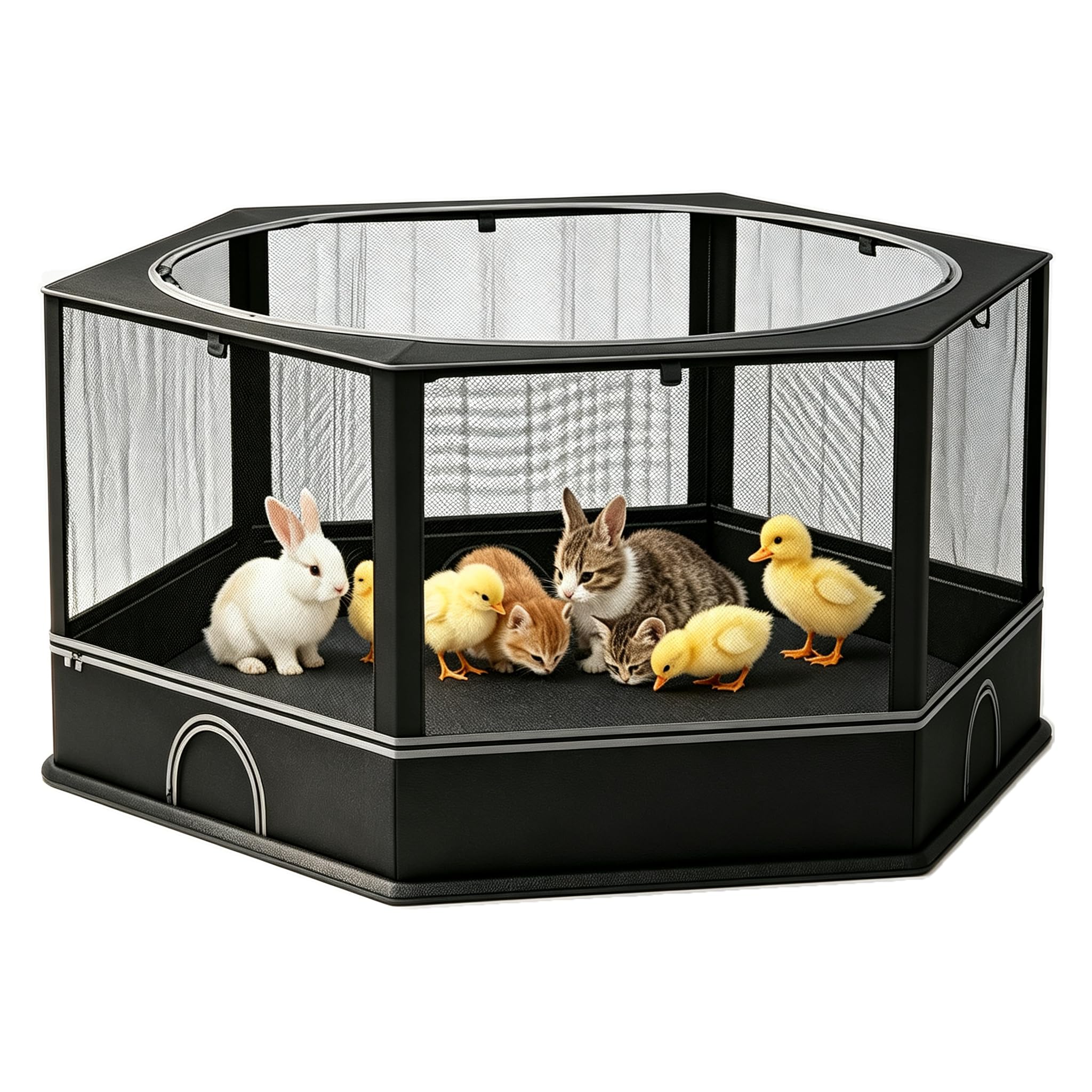 Freilaufgehege für Kaninchen & Hamster mit Abdeckung, 162x82x58cm, Kleintiergehege mit Vier Türen & offenes Dach, Belüftungsfenster, Kleintiergehege Außenfür Kaninchen, Kätzchen, Welpen und Hamster