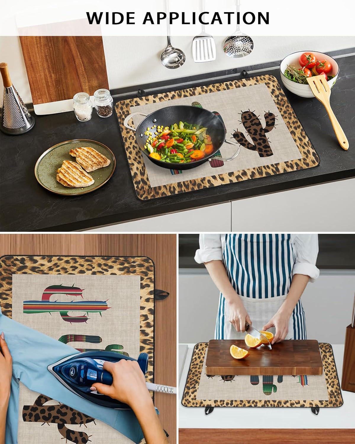 Stove Top Cover Tropical Plants Cactus Stove Cover for Electric Stove Top Leopard Print Mexico Cactus Glass Cooktop Covers Anti-Slip Mat Heat Resistant Countertop Protector Kitchen Decor 28.5"x20.5"