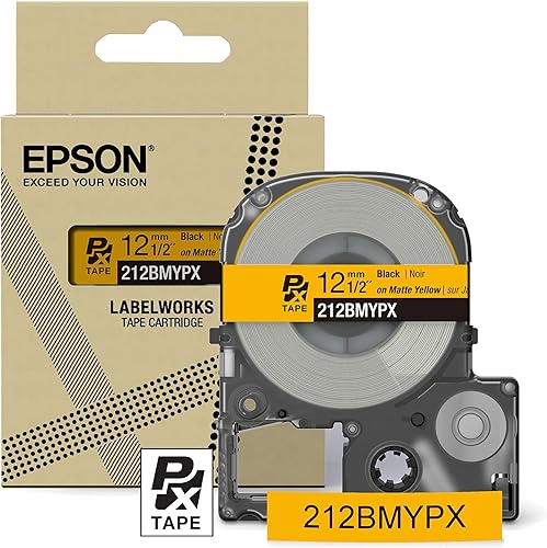 Epson LABELWORKS 212BMYPX - Cartucho de cinta de PET (poliéster), color negro sobre amarillo mate, cinta para hacer etiquetas artesanales, 12