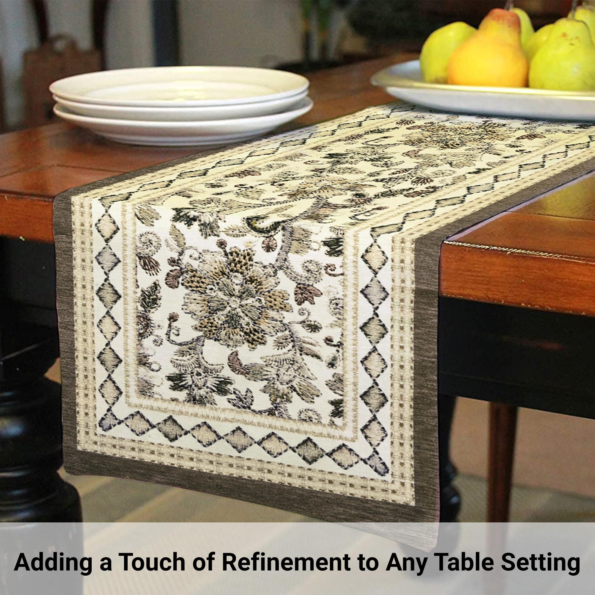 Velvet Table Runner - Embroidery Flower Print -2