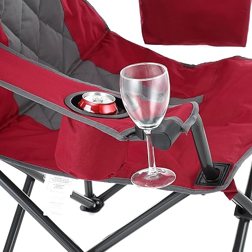 Miniatura 9 de ARROWHEAD OUTDOOR Silla cuádruple plegable portátil para acampar con enfriador de 6 latas, portavasos y soportes para copas de vino, bolsa de