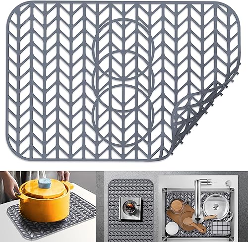 Protectores de fregadero para fregadero de cocina, tapete de fregadero de cocina de 19 x 13 pulgadas, tapete de silicona para fregadero de cocina se