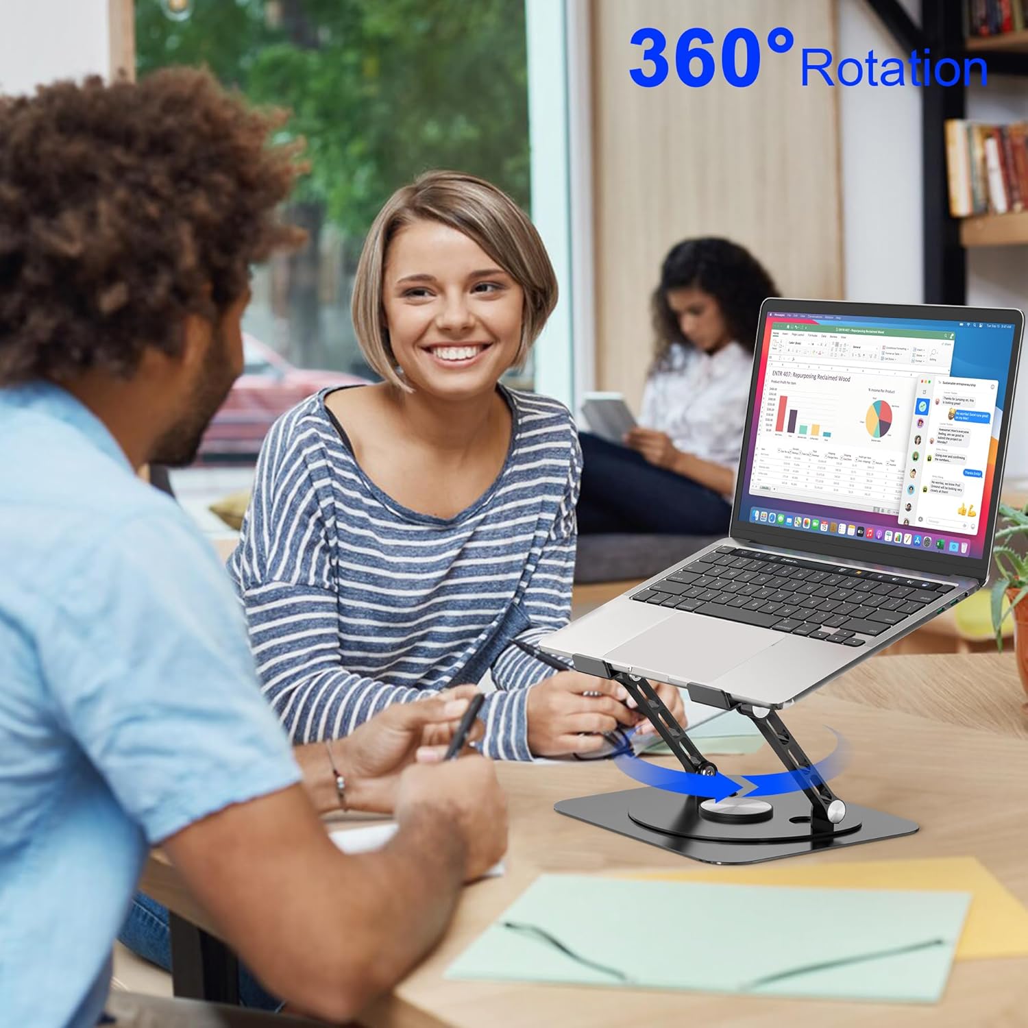 Laptop Stand,with 360°Rotating Base,External Cooling Fan,Adjustable RGB Lighting,Ergonomic Foldable Notebook Computer Holder.Compatible with All 10-17" Laptops Tablets,Black​