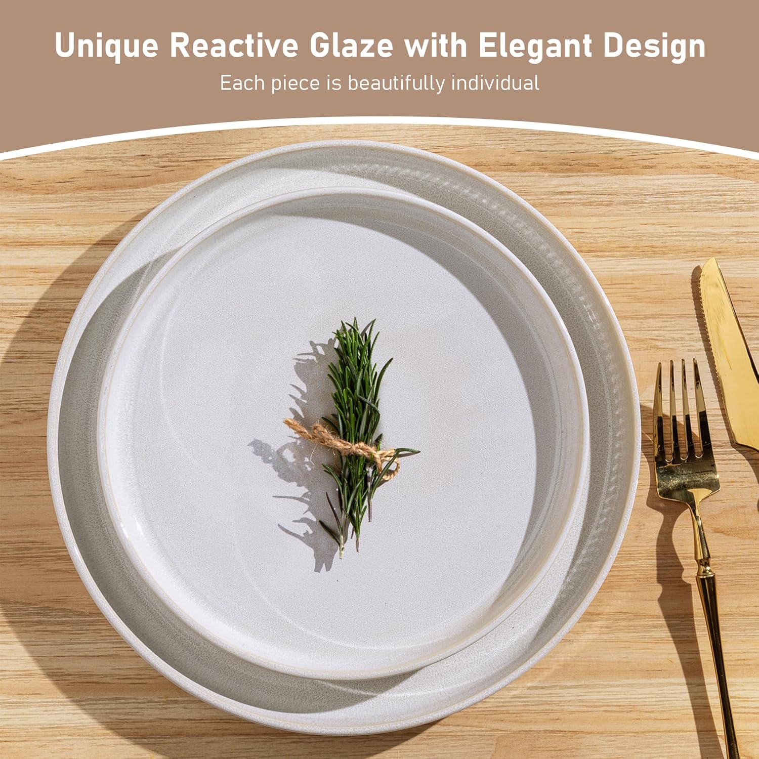 gbhome stoneware dinnerware sets for 4, round reactive glaze ceramic plates and bowls set, highly scratch resistant | dishwasher & microwave safe ?service for 4(12pcs),sugar white reactive glaze sugar white service for 4(12pcs)