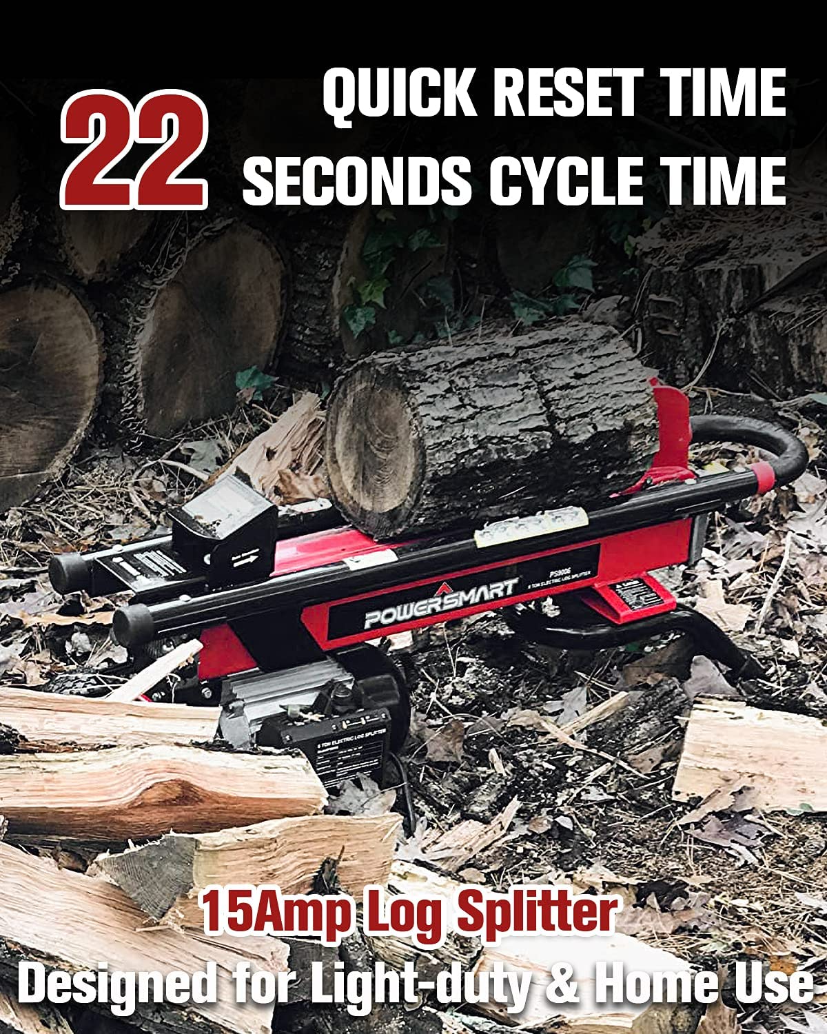 PowerSmart Log Splitter Electric, 6Ton Hydraulic Log Splitter, 15 Amp