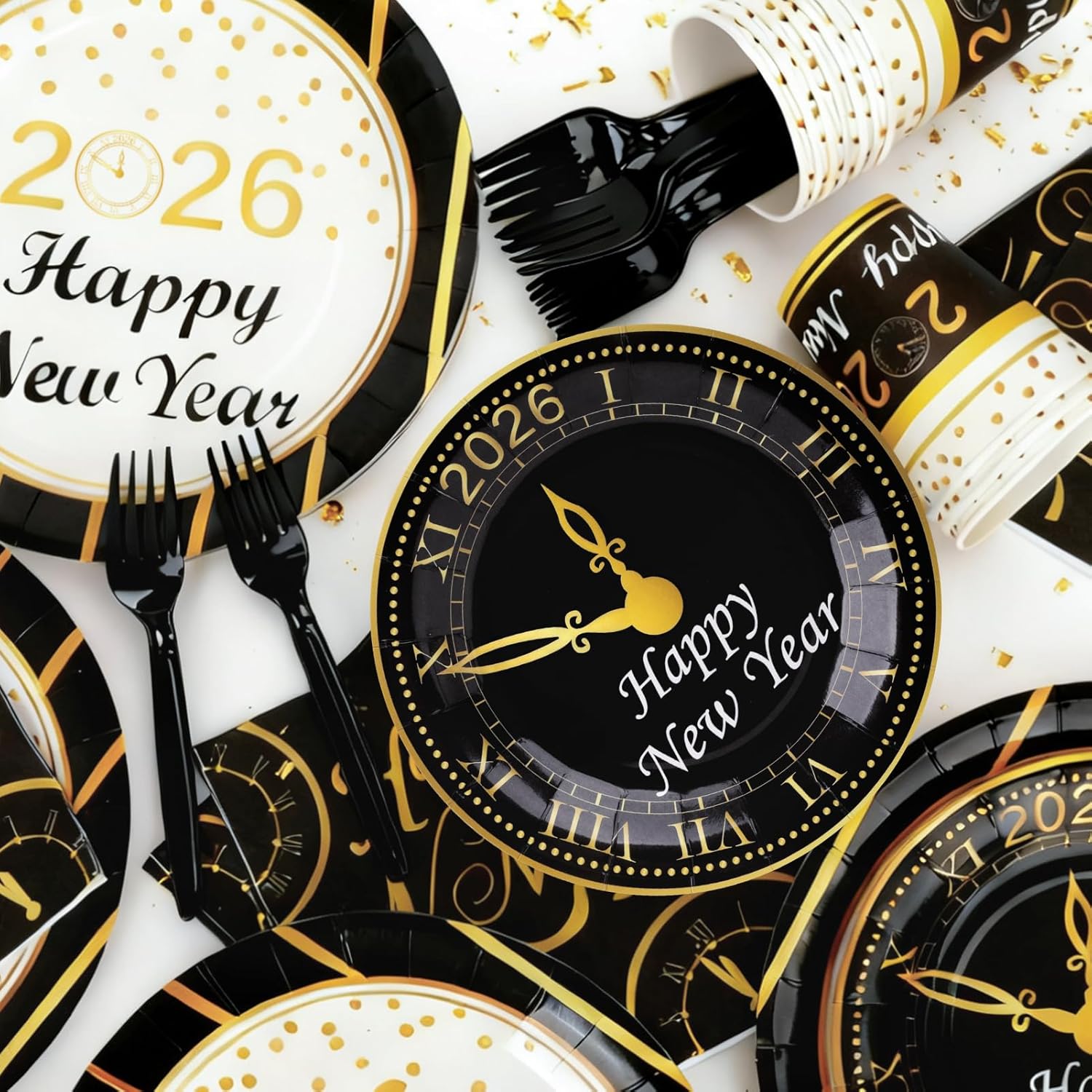 Miucat New Years Eve Party Supplies 2026, Happy New Years Party Decorations, New Year Plates and Napkins Party Supplies, New Year Decor - Serves 16