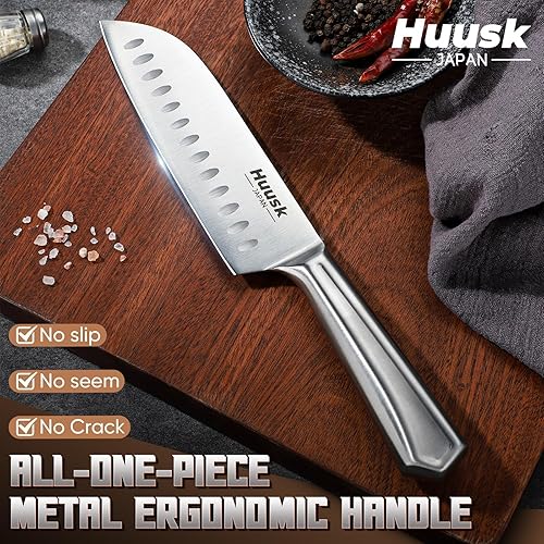 Miniatura 4 de Huusk Juego de cuchillos de cocina, juego de cuchillos de cocina de 14 piezas con afilador integrado, juego de cuchillos de acero inoxidable con