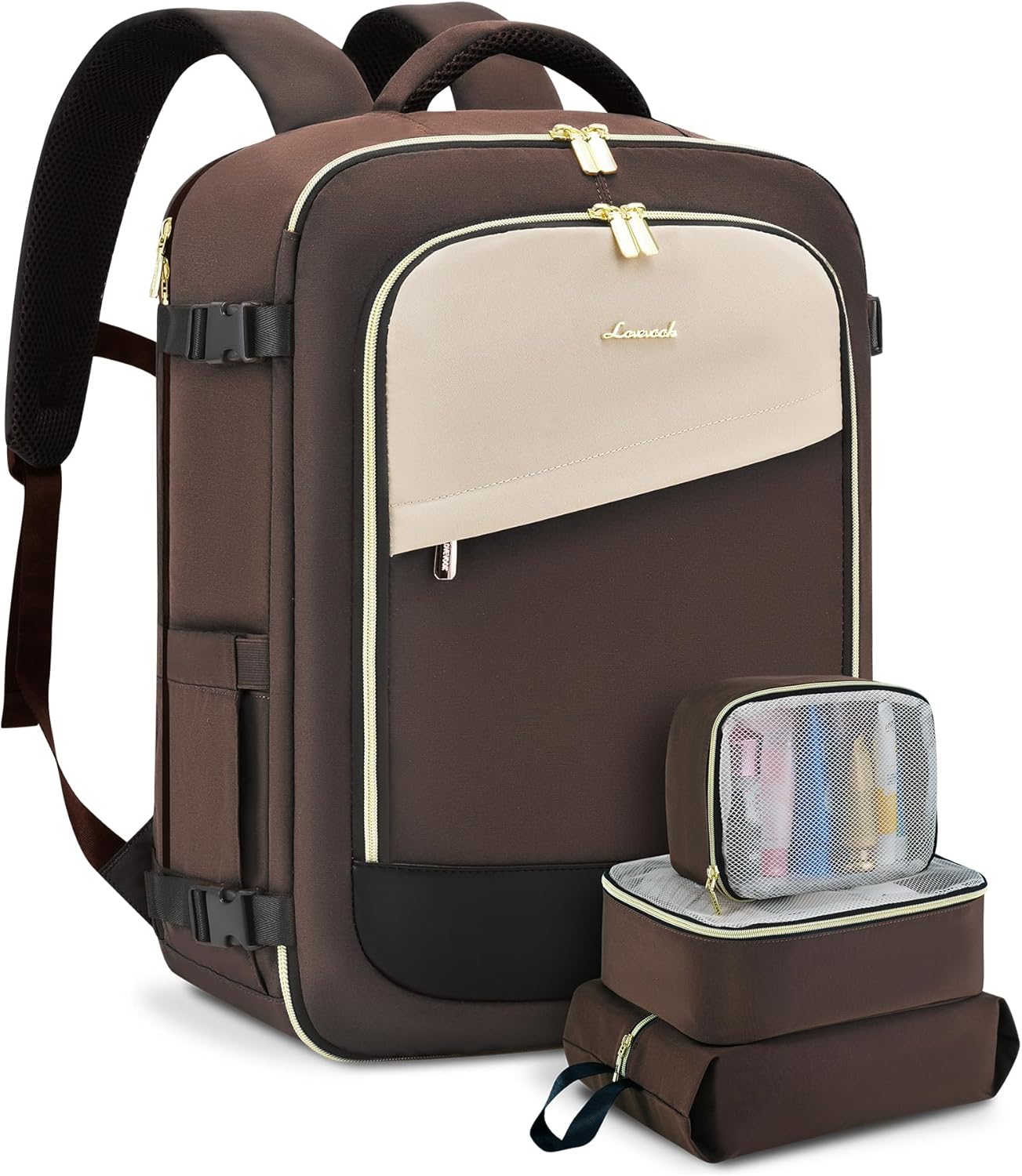 LOVEVOOK Travel Backpack for Women, 40L Carry On Backpack Flight Approved, Large Personal Item Bag Fits 17 inch Laptop, TSA Approved Luggage with 3 Packing Cubes,Waterproof Weekender Gym Essentials