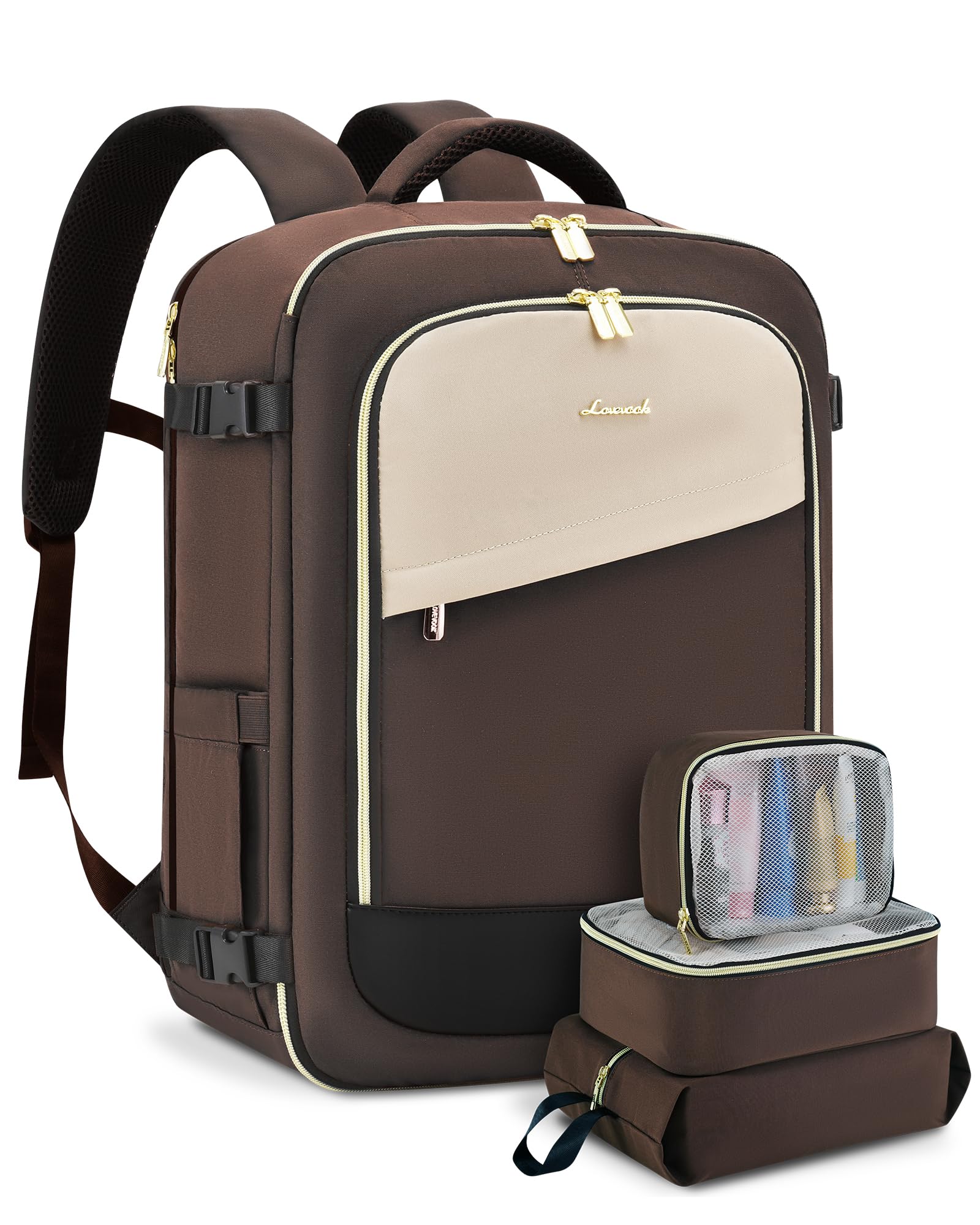 LOVEVOOK Travel Backpack for Women, 40L Carry On Backpack Flight Approved, Large Personal Item Bag Fits 17 inch Laptop, TSA Approved Luggage with 3 Packing Cubes,Waterproof Weekender Gym Essentials