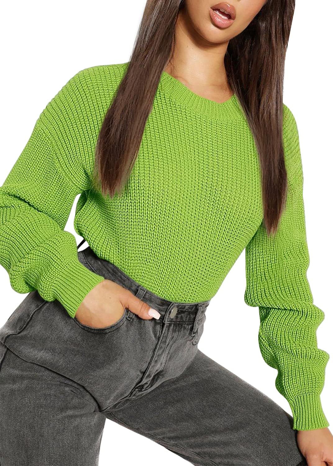 Urban CoCo Women's Solid Long Sleeve Crew Neck Knitted Pullover Sweater Tops - Image 6