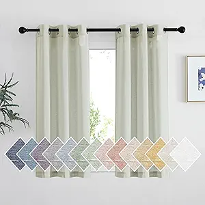 NICETOWN Sage Green Sheer Curtains 48 inches Long, Grommet Linen Blend Semi Sheer Privacy with Light Filtering Short Window Treatments for Bedroom/Cafe/Kitchen, W36 x L48, 2 Panels