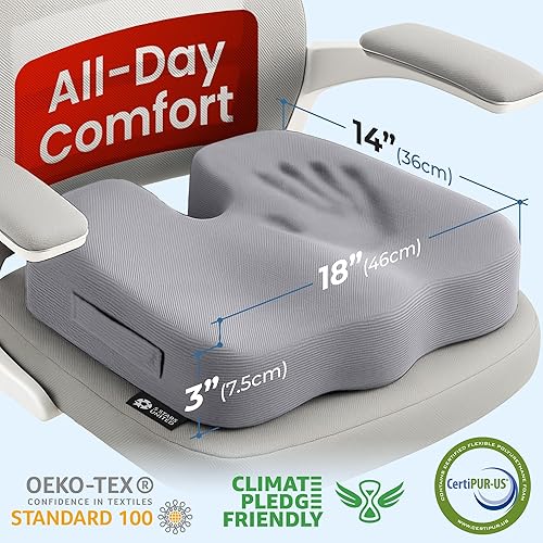 Vista 61 de 5 STARS UNITED Cojín para sentarse para silla escritorio u oficina o para silla de ruedas o asiento auto, alivia dolor ciática o coxis, cojín Negro