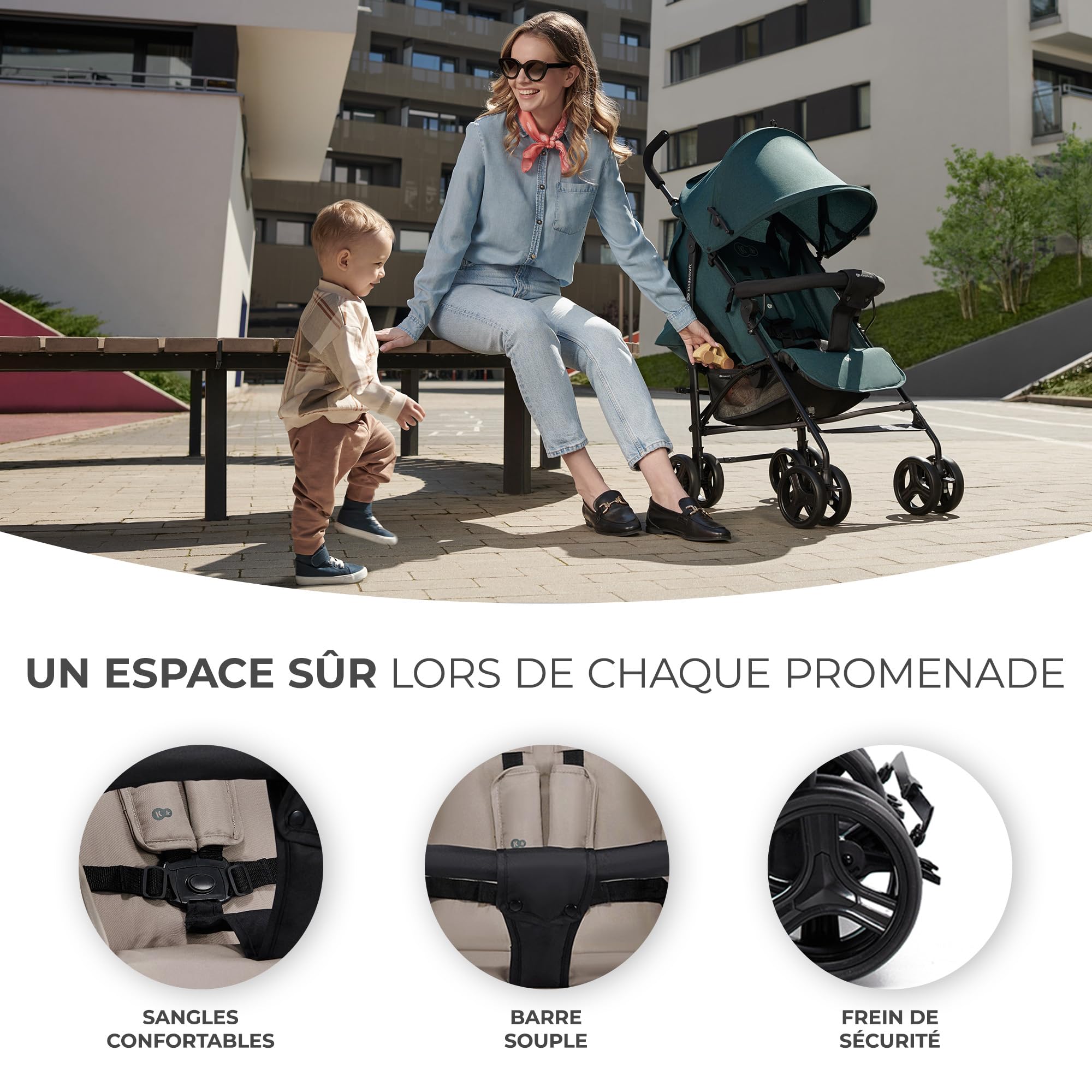 Kinderkraft TIK Poussette Légère, Ne Pèse Que 6,5 kg, Poussette De Voyage, Facile À Pince, Dossier Réglable En Position Allongée, De La 6 Mois, poids maximum jusqu'à 17kg, Beige