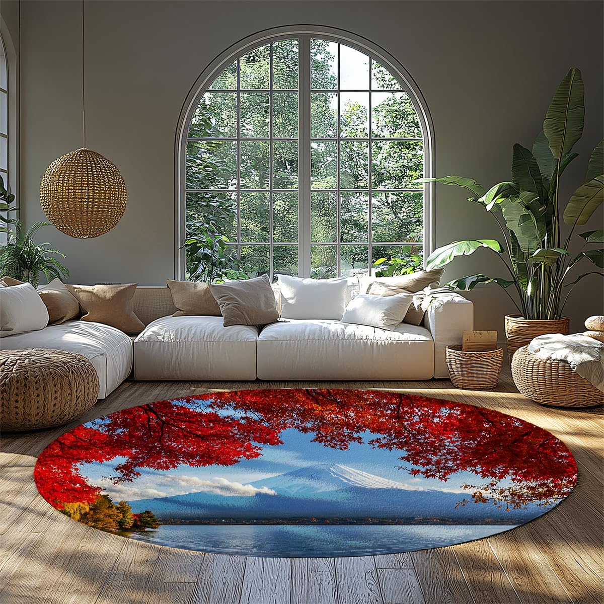 Tapis antidérapant lavable motif Mont Fuji japonais 90cm