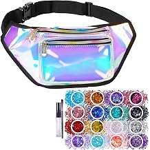 Iridescent Blue fanny pack bundle with 16 Pack Chunky Glitters