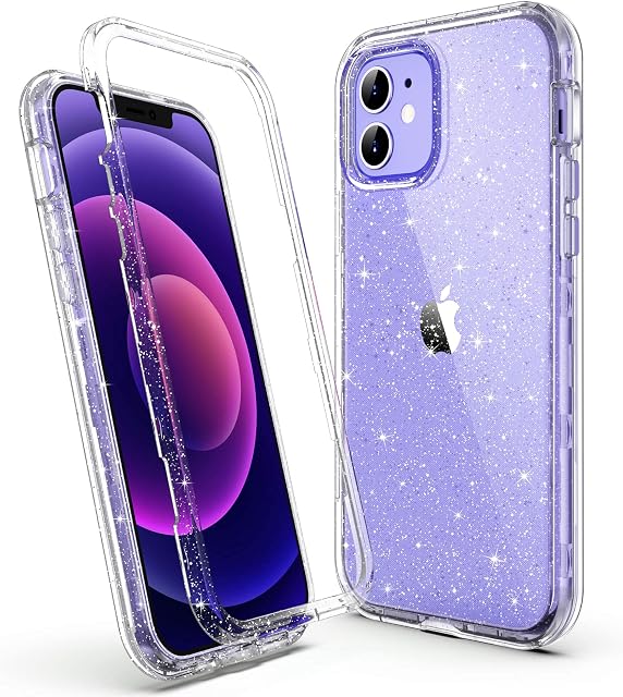 ULAK Sparkly Case Designed for iPhone 12/12 Pro Heavy Duty Shockproof Case Soft TPU Bumper Cover Transparent Protective Phone Case for Apple iPhone 12/iPhone 12 Pro 6.1 inch - Clear Glitter
